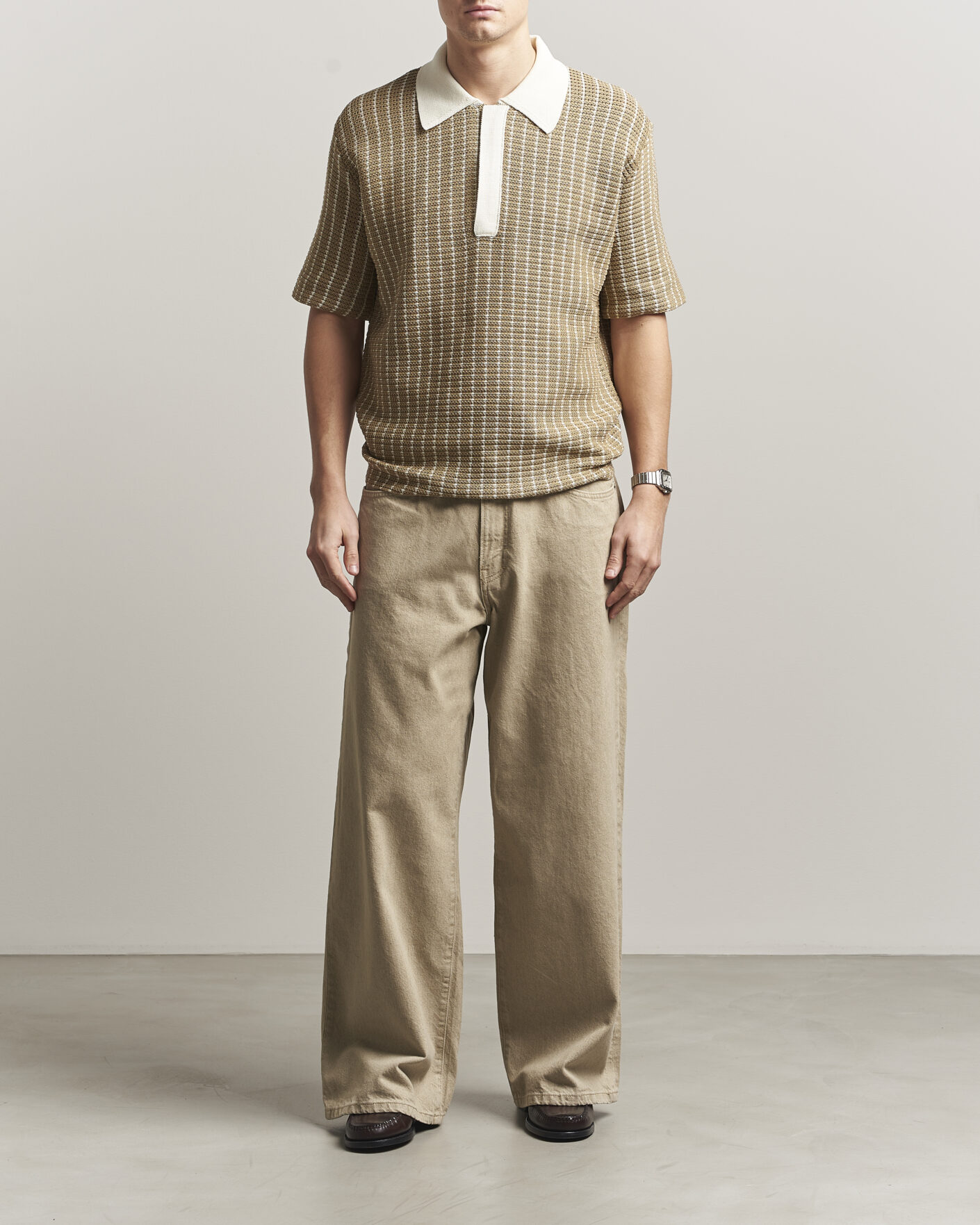 Herren | Poloshirts | Jil Sander | Net Stitch Knitted Polo Tobacco