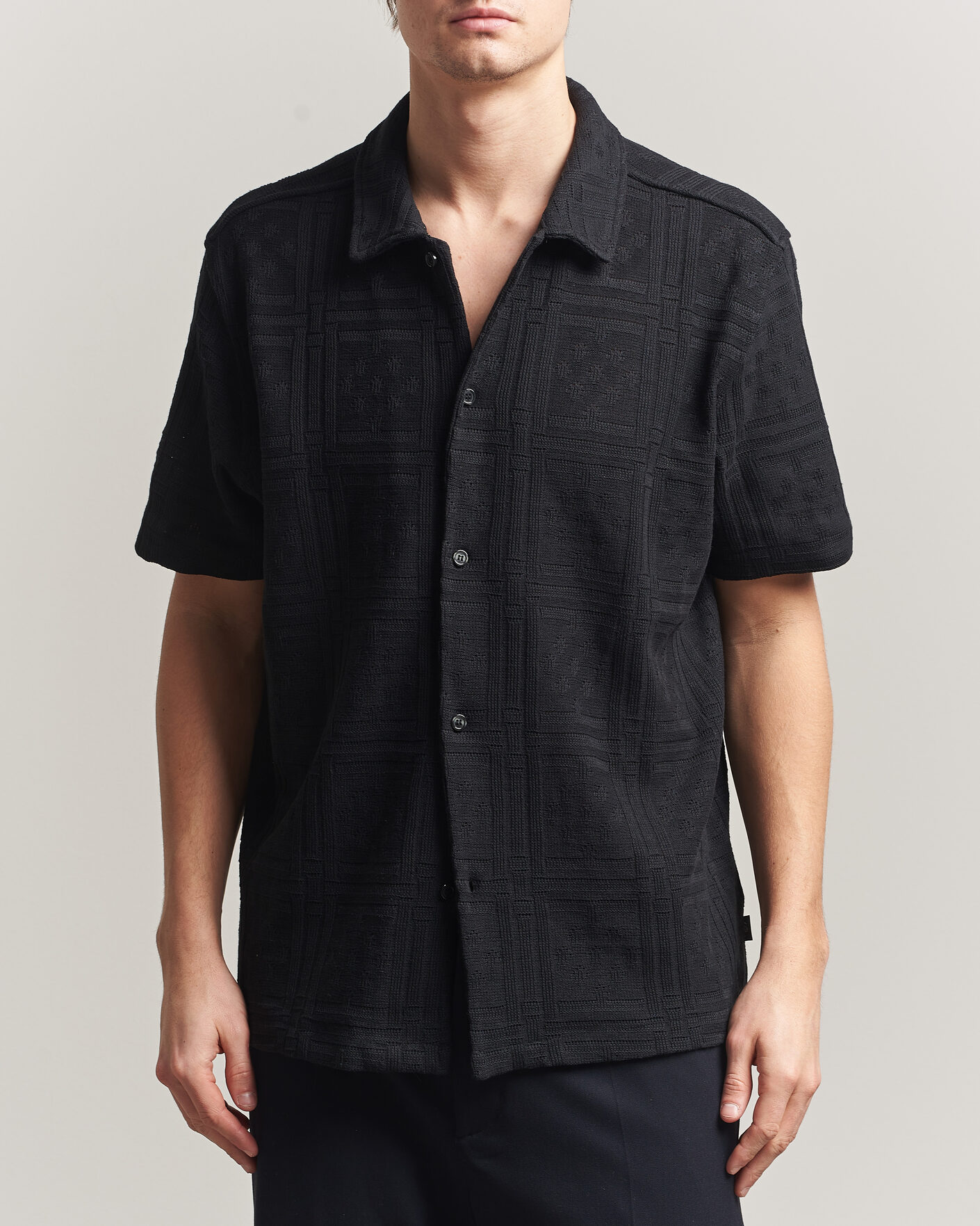 Herren | Hemden | LES DEUX | Hector Pointelle Short Sleeve Shirt Black