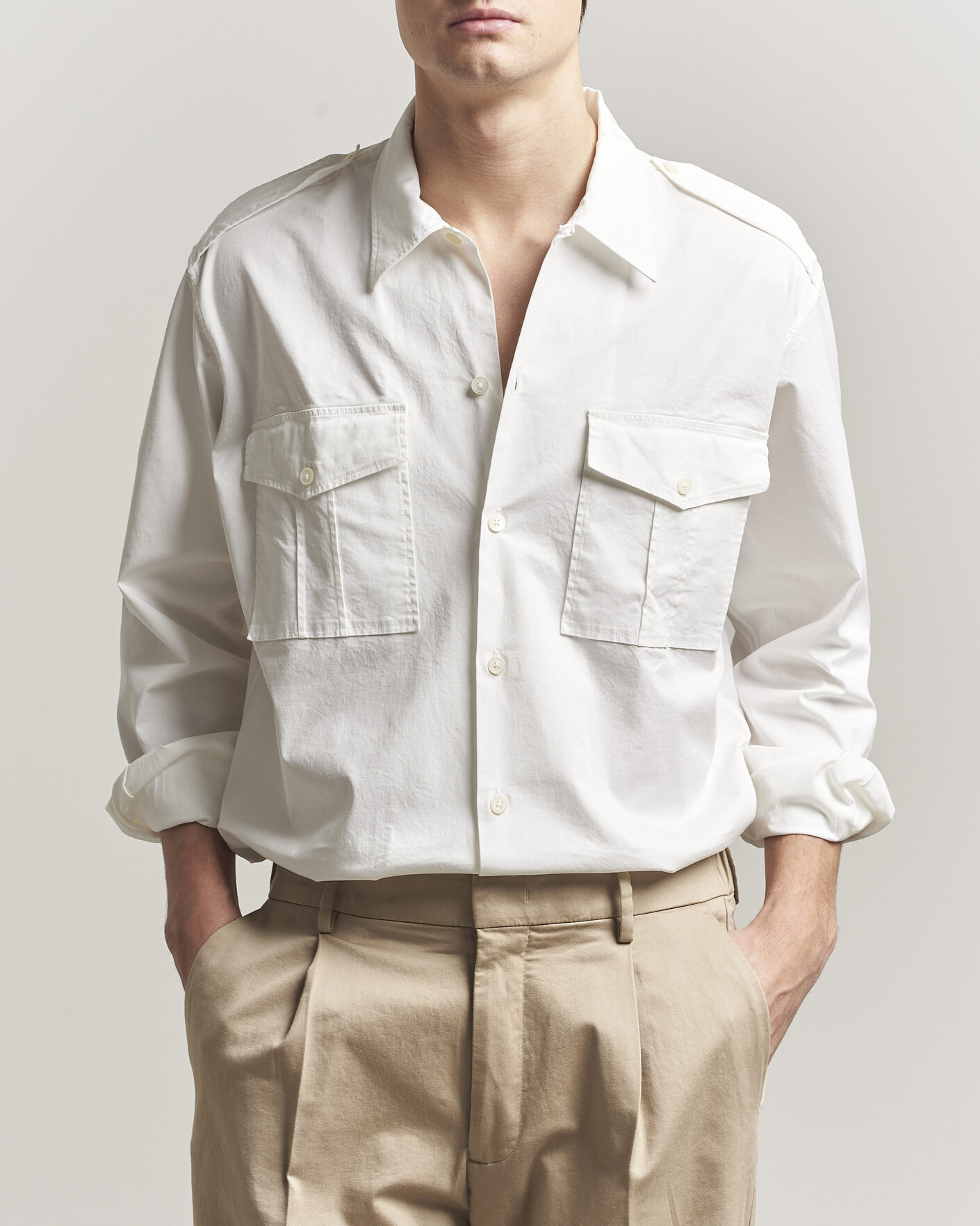 Herren | Hemden | Massimo Alba | Army Double Pocket Shirt White