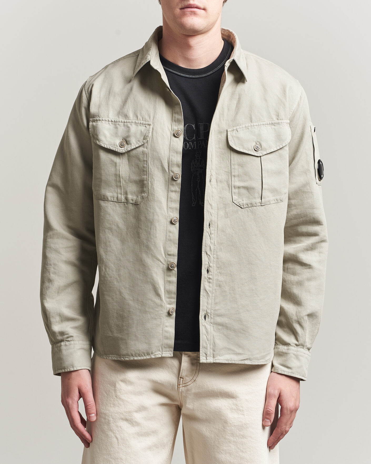 Herren | Hemden | C.P. Company | Cotton/Linen Pocket Shirt Light Grey