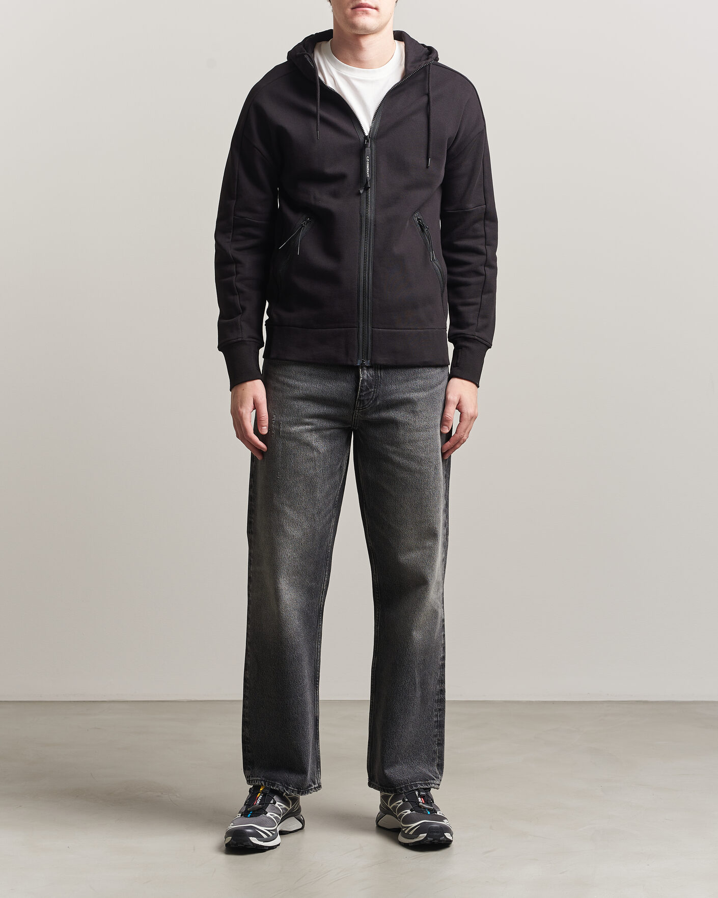 Herren | Pullover | C.P. Company | Diagonal Raised Fleece Full Zip Goggle Hoodie Black