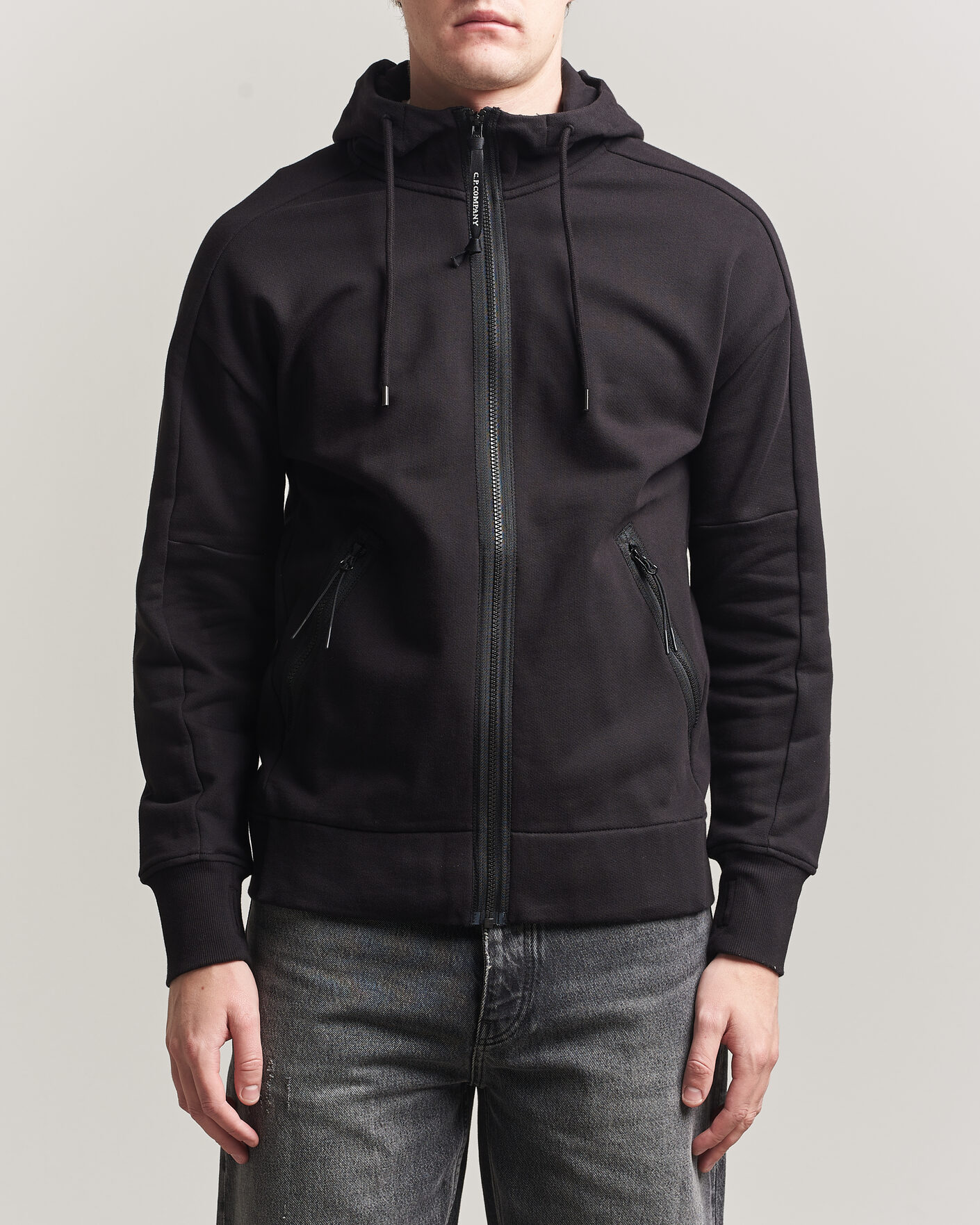 Herren | Pullover | C.P. Company | Diagonal Raised Fleece Full Zip Goggle Hoodie Black