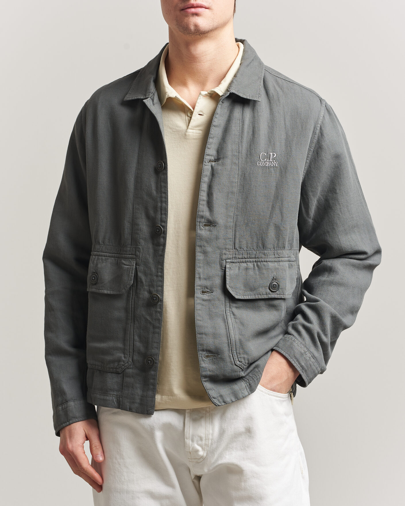 Herren | Hemden | C.P. Company | Broken Twill Linen/Cotton Overshirt Olive