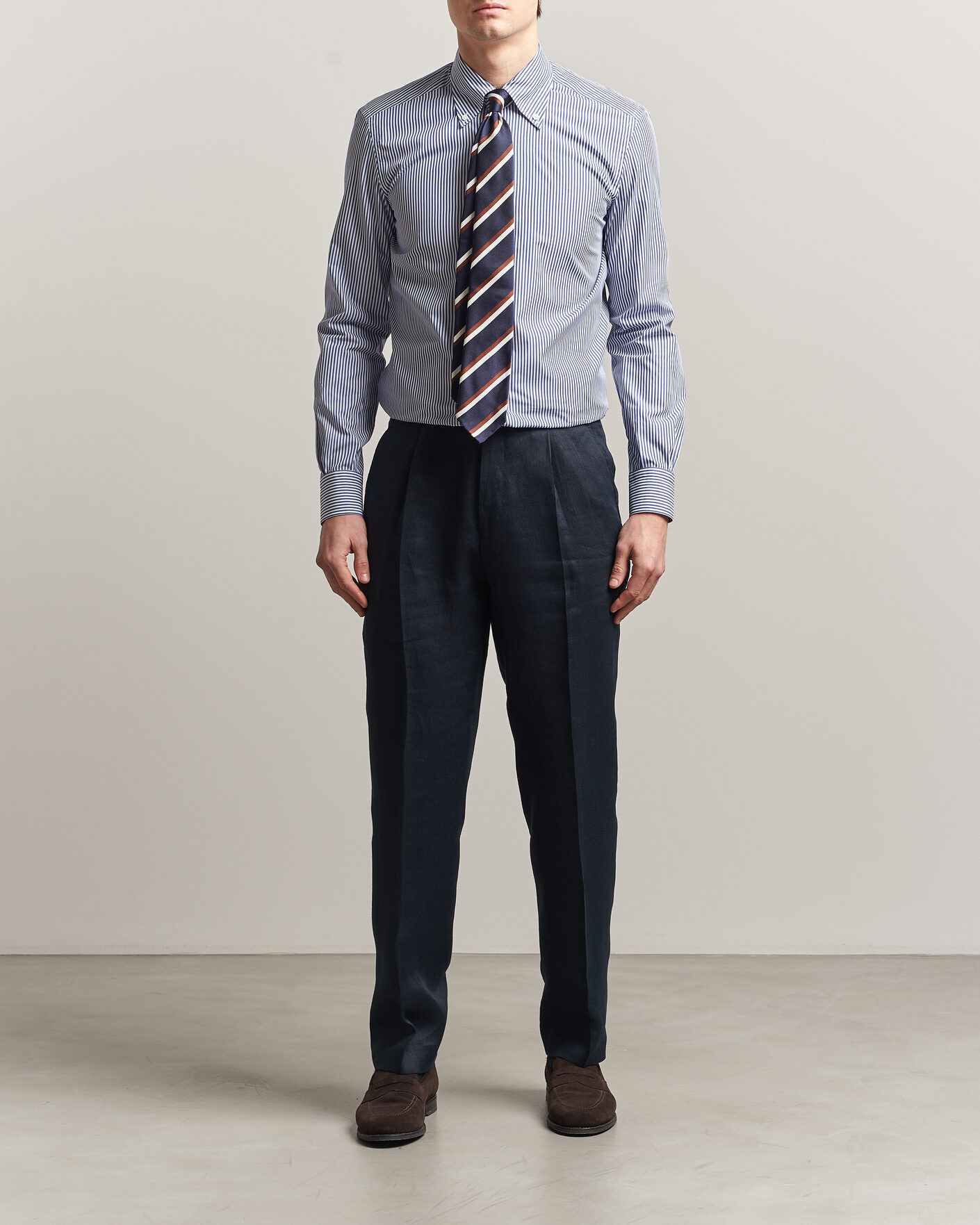 Herren | Hemden | Mazzarelli | Soft Cotton Button Down Shirt Blue Stripe