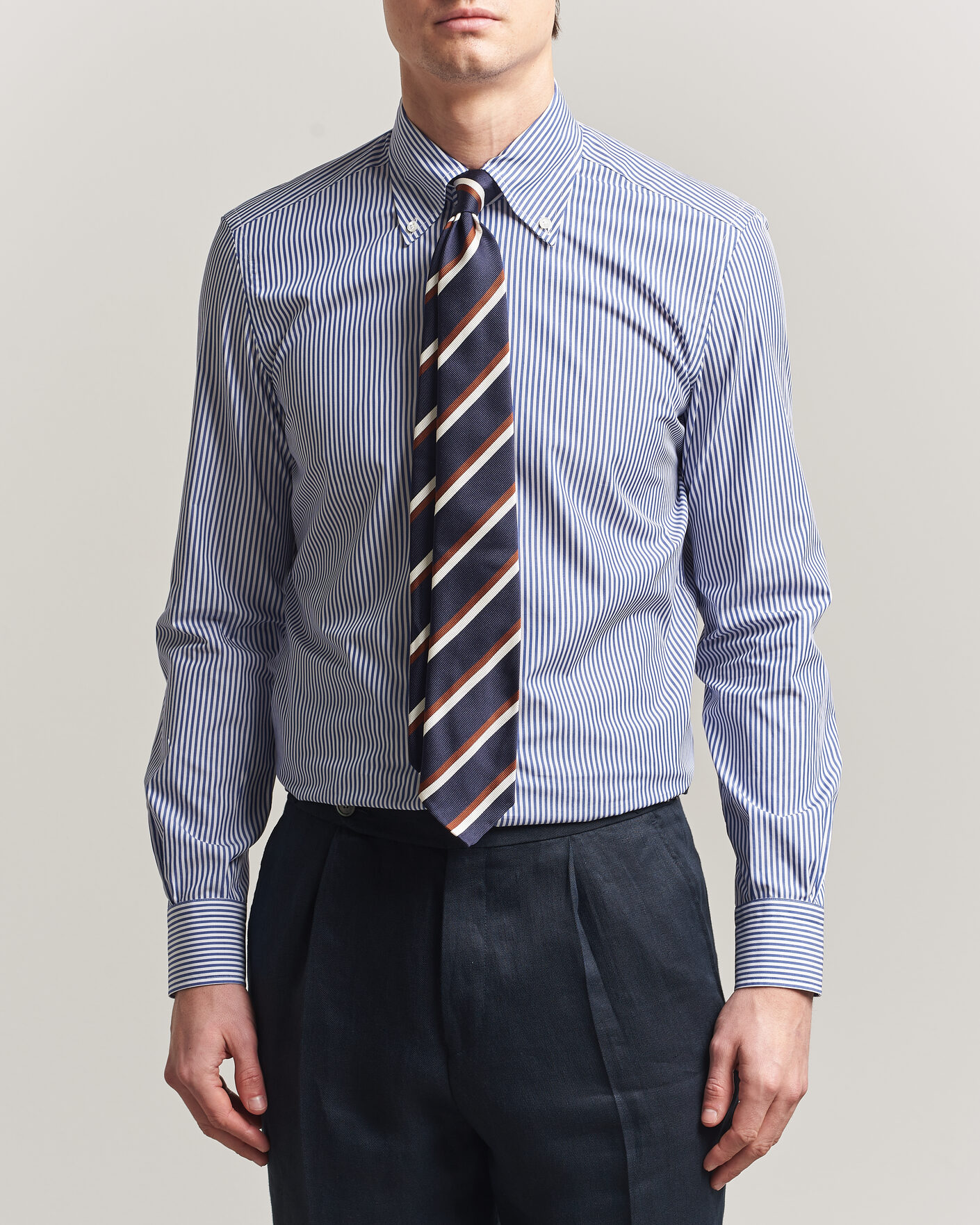 Herren | Hemden | Mazzarelli | Soft Cotton Button Down Shirt Blue Stripe