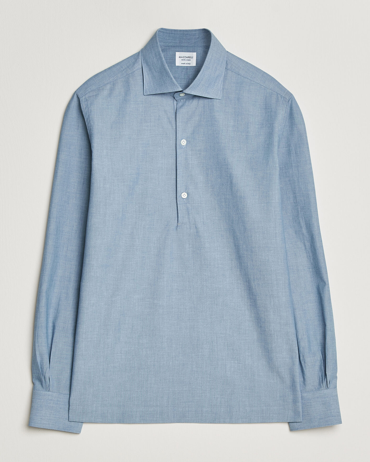 Herren | Hemden | Mazzarelli | Soft Cotton Denim Popover Shirt Blue