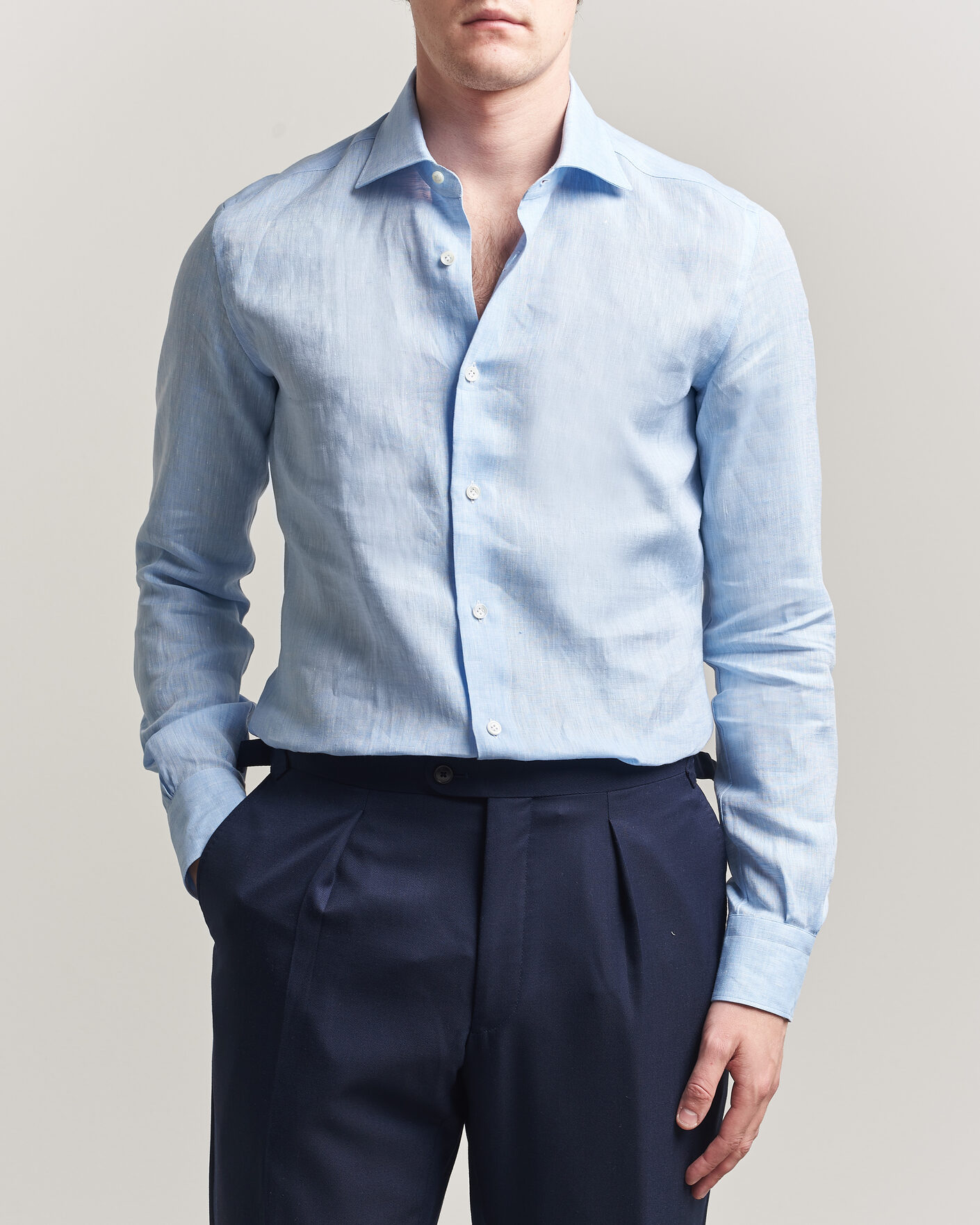 Herren | Hemden | Mazzarelli | Soft Linen Shirt Light Blue