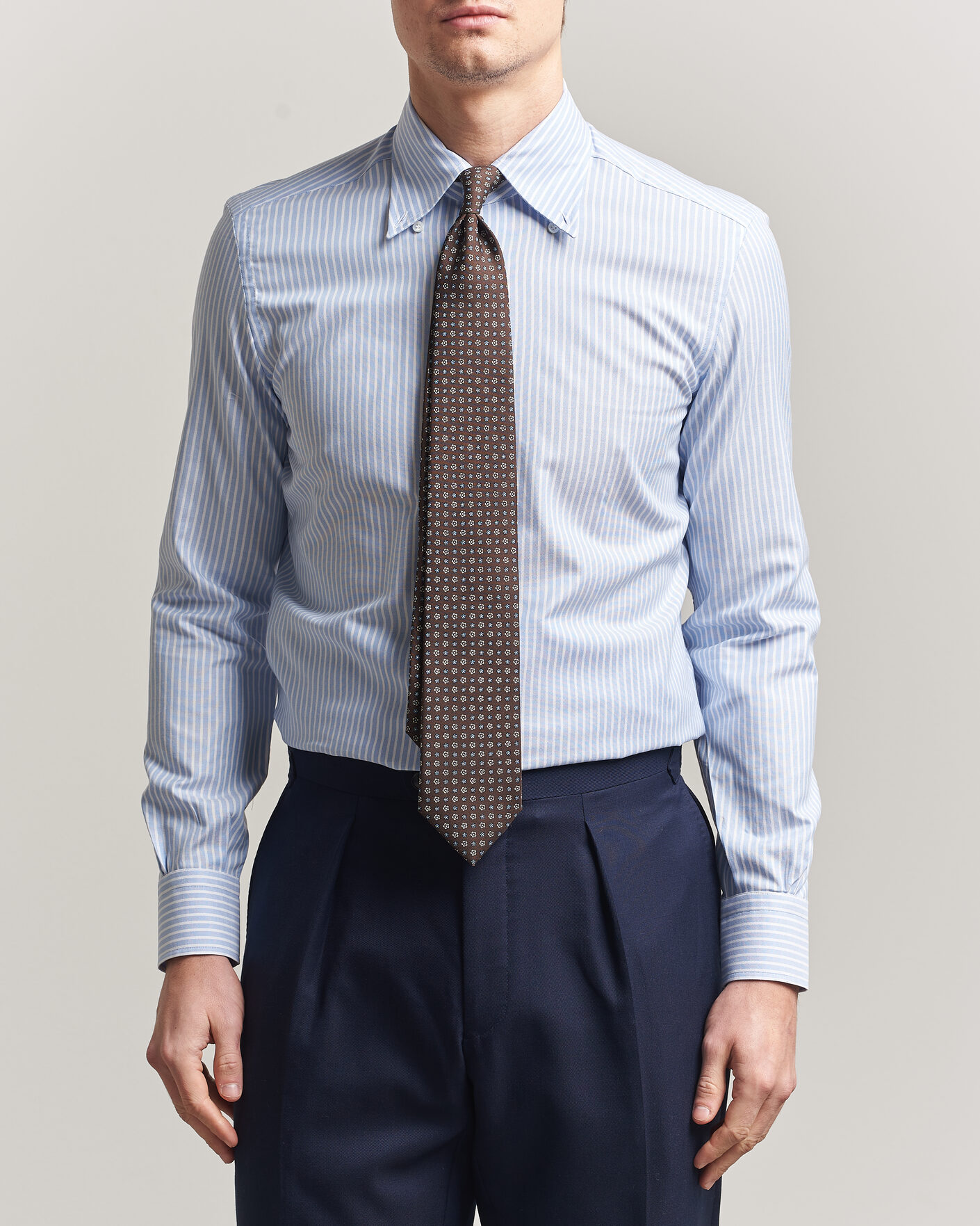 Herren | Hemden | Mazzarelli | Soft Oxford Button Down Shirt Light Blue Stripe