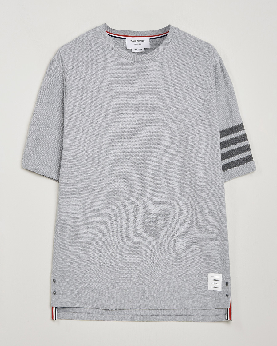 Herren | T-Shirts | Thom Browne | Textured Pique 4 Bar T-Shirt Pale Grey