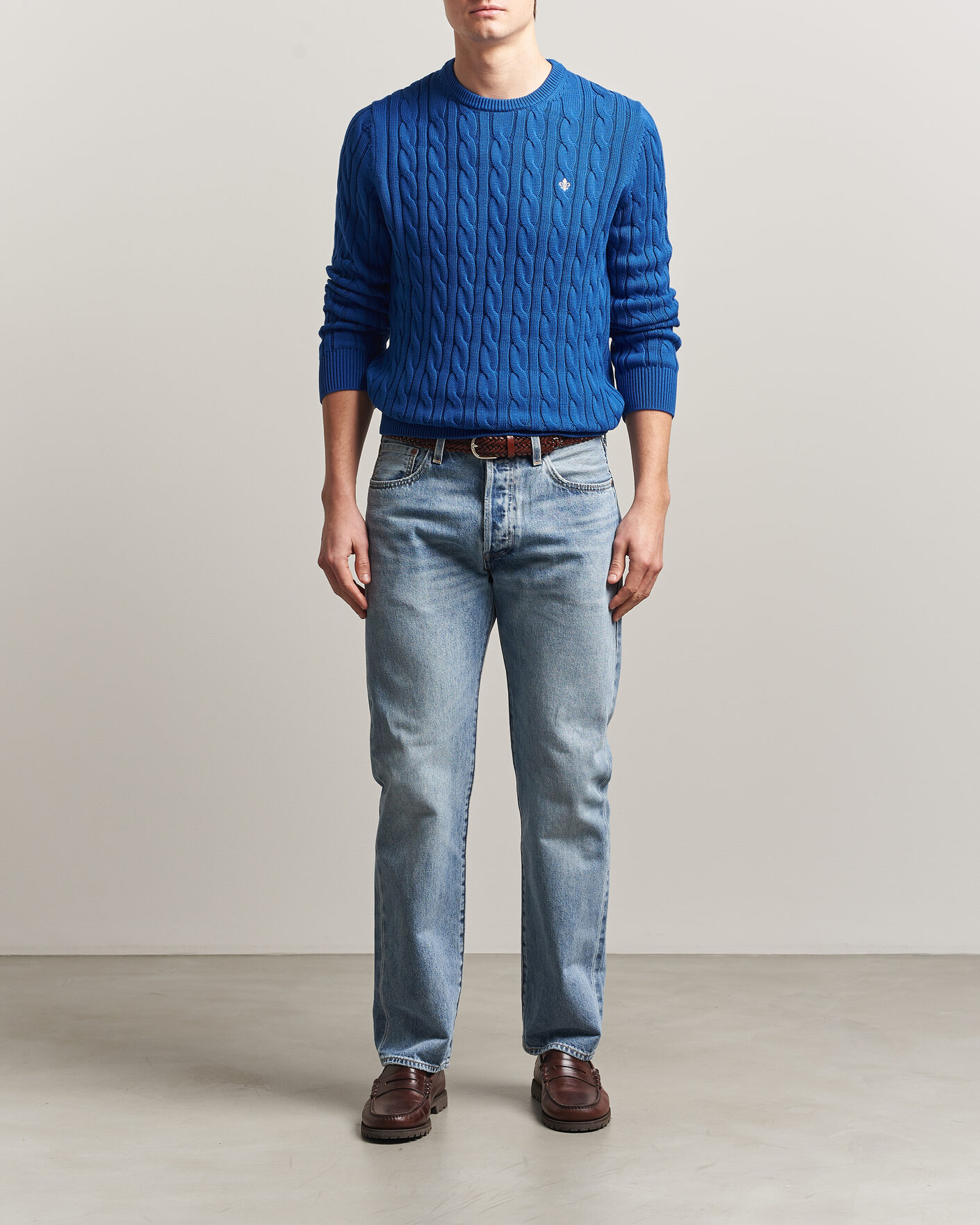 Herren | Pullover | Morris | Ethan Cable Oneck Blue