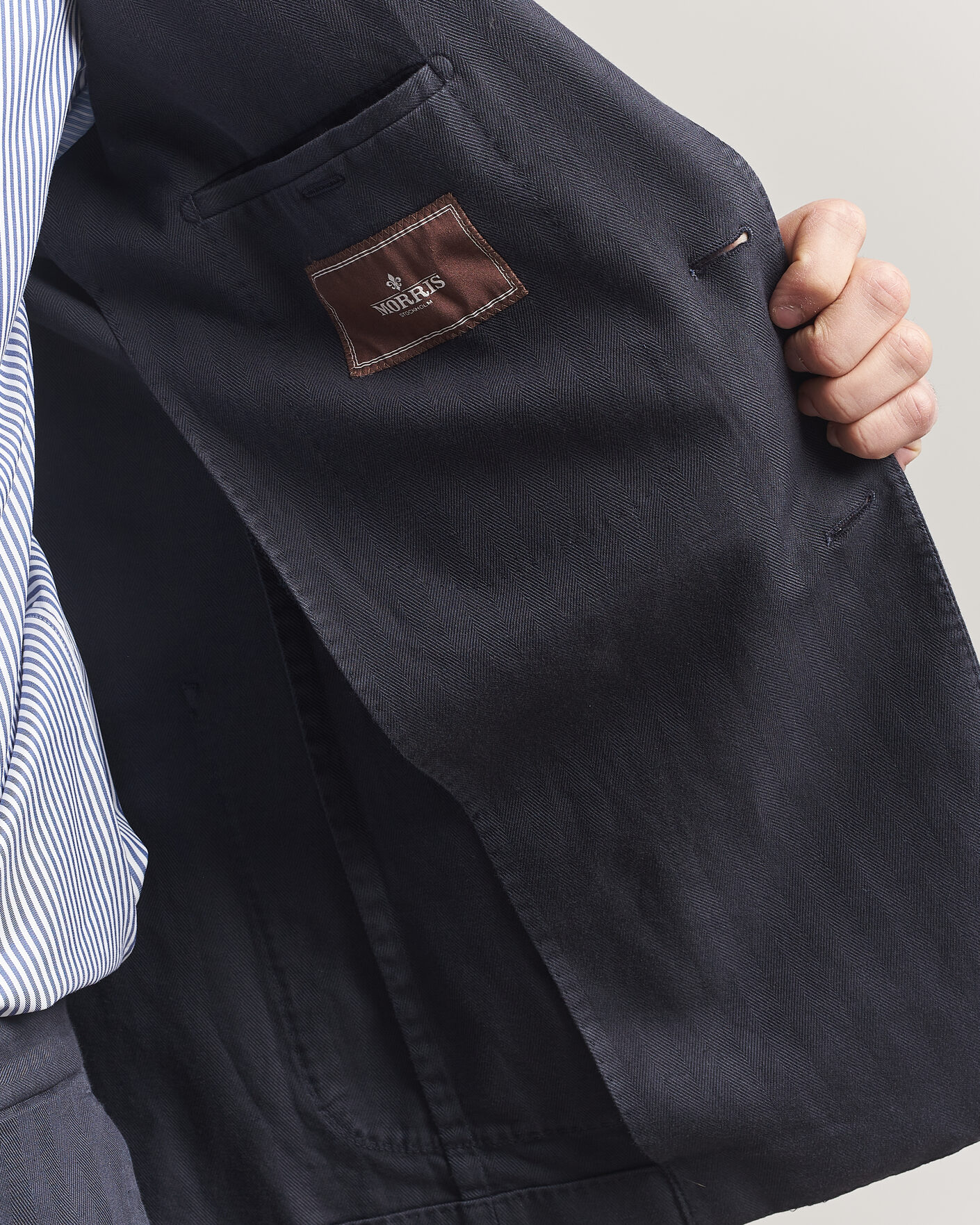 Herren | Sakkos | Morris | Washed Cotton Herringbone Blazer Navy