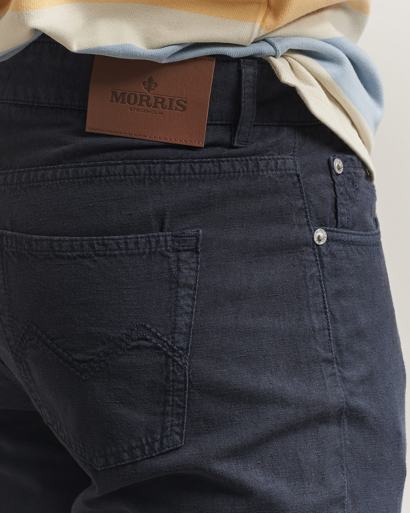 Herren | Hosen | Morris | James Washed Linen 5-Pocket Pants Dark Blue