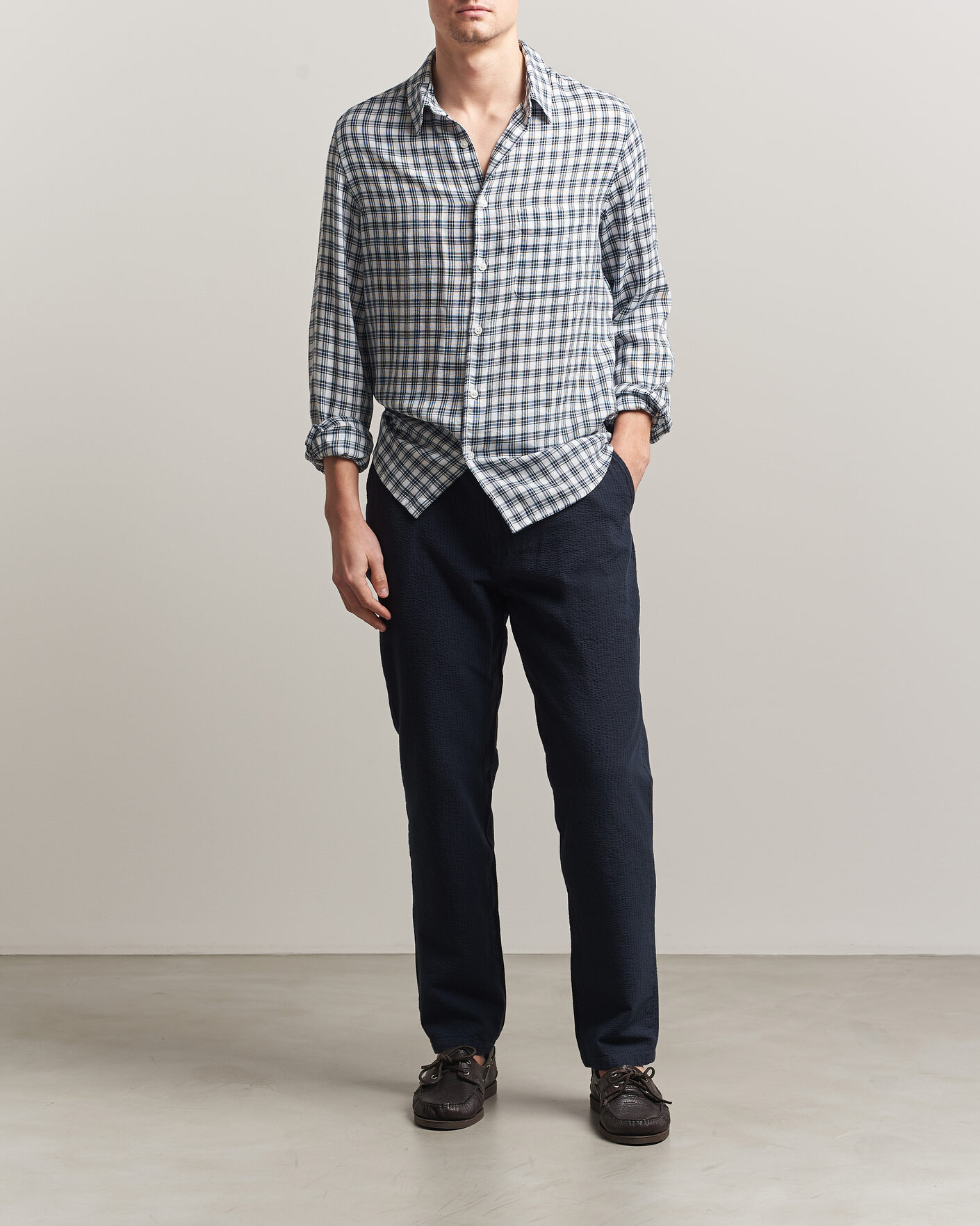 Herren | Hosen | Morris | Fenix Seersucker Trousers Dark Blue