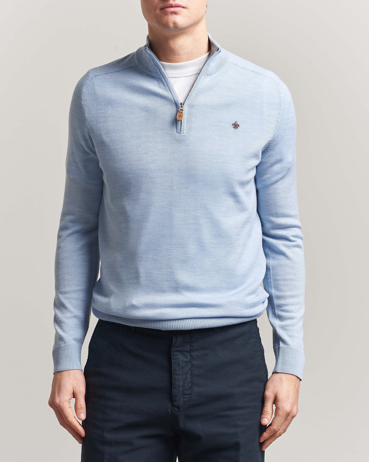 Herren | Pullover | Morris | John Merino Half-Zip Light Blue