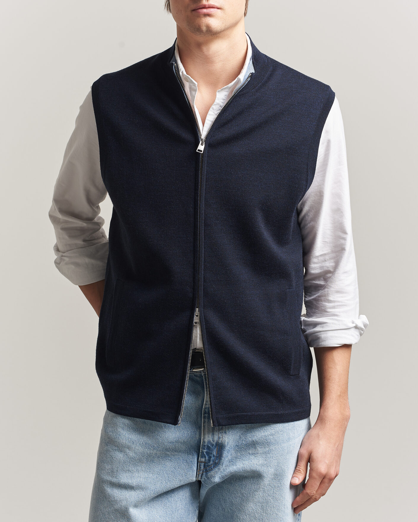 Herren | Pullover | Morris | Merino Double Zip Vest Navy