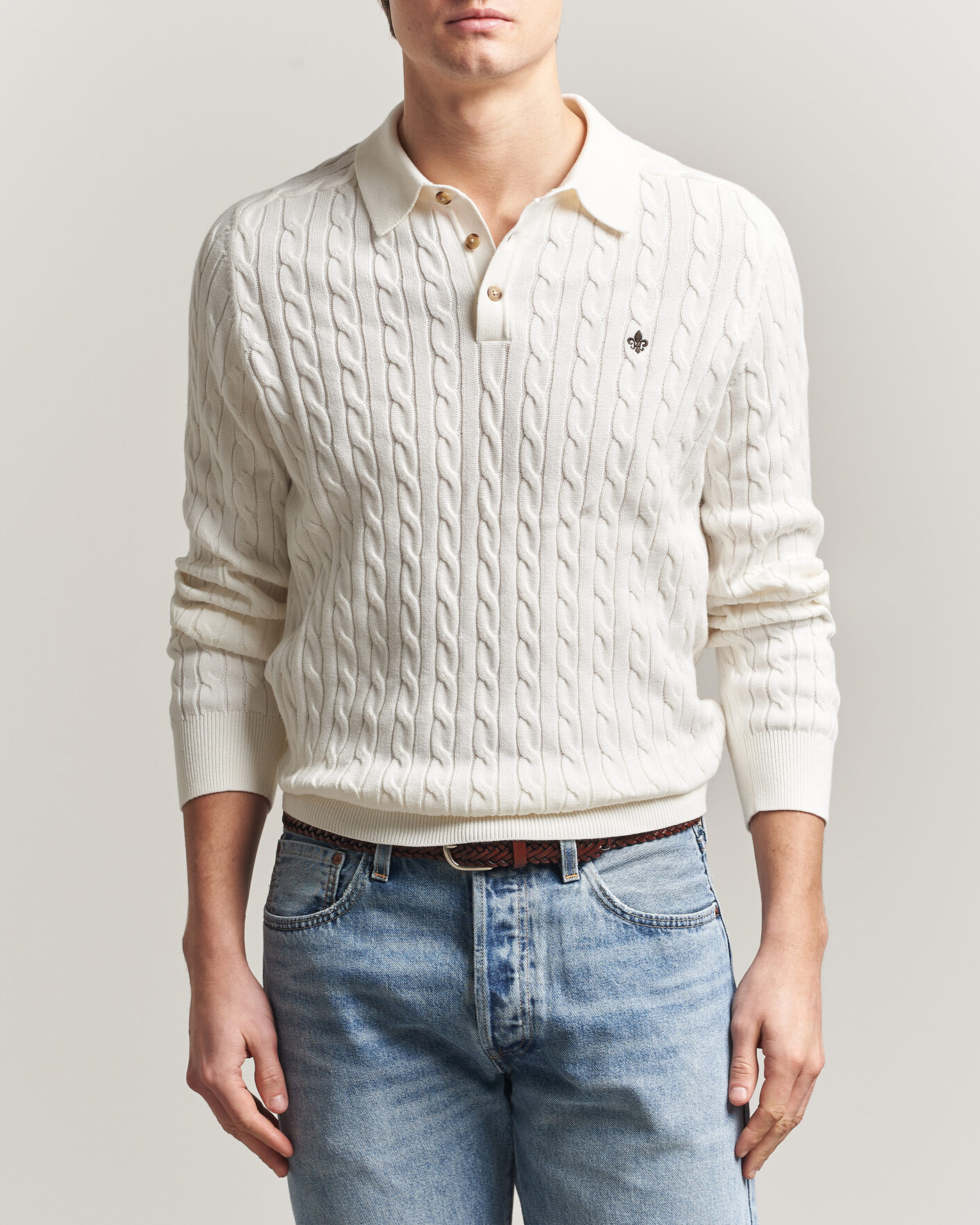 Herren | Pullover | Morris | Lancaster Cable Polo Off White
