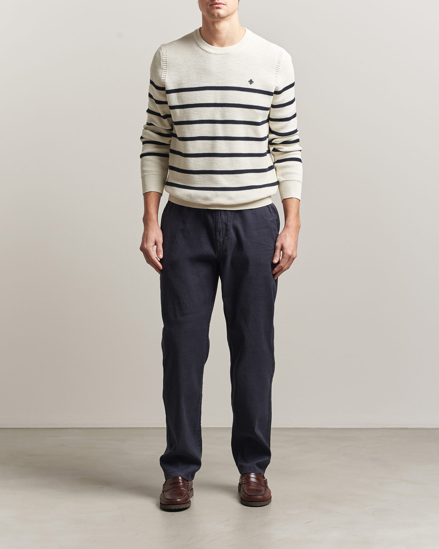 Herren | Pullover | Morris | Benedict Stripe Oneck Off White