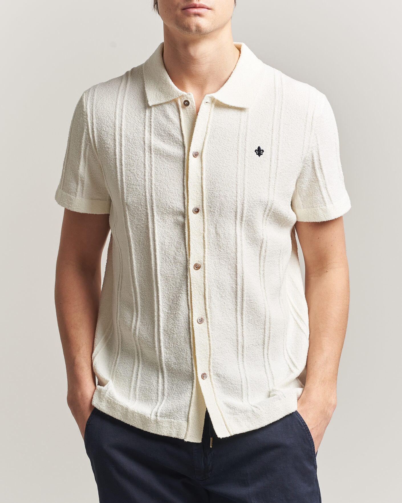 Herren | Hemden | Morris | Clayton Knitted Short Sleeve Shirt Off White