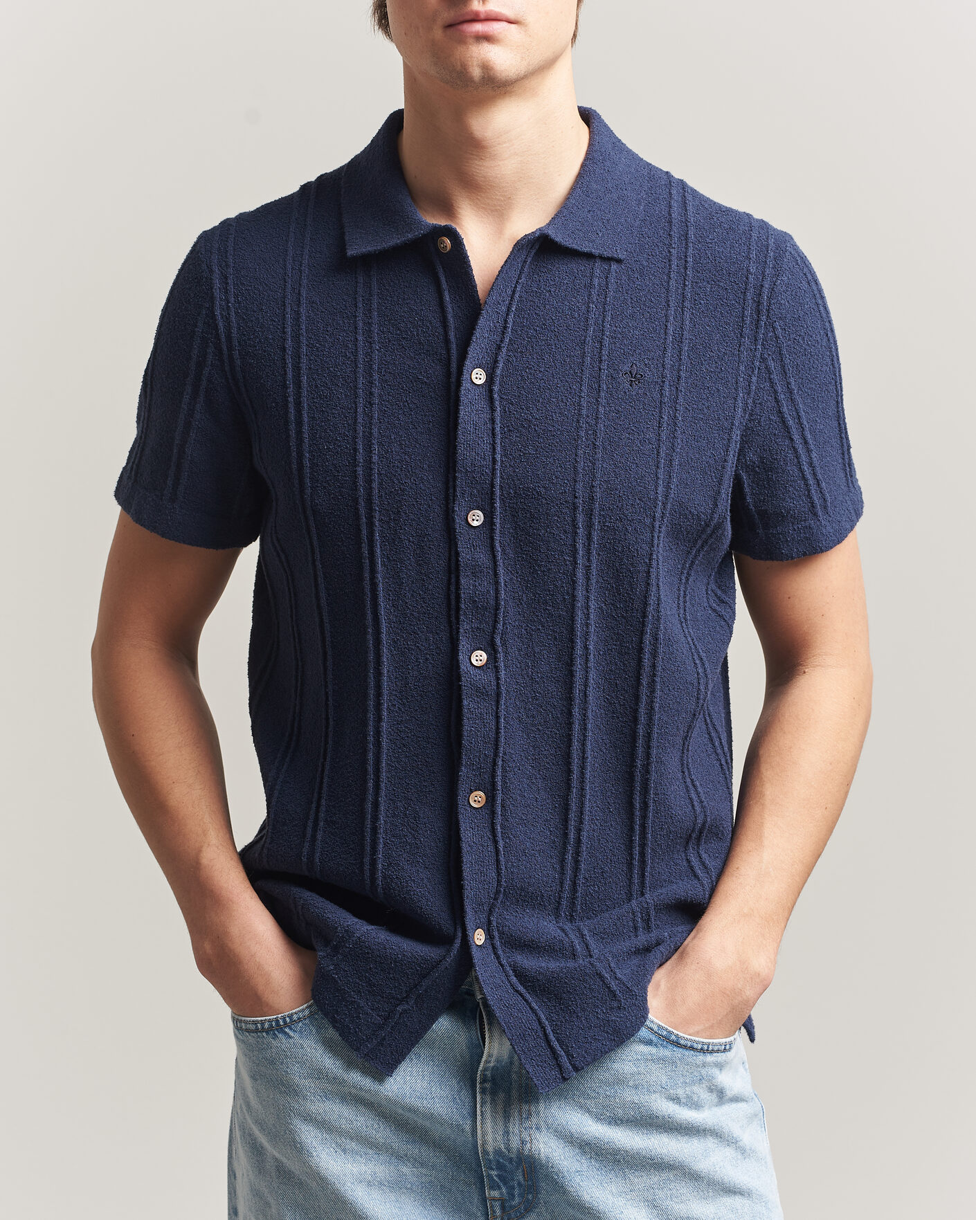 Herren | Hemden | Morris | Clayton Knitted Short Sleeve Shirt Dark Blue