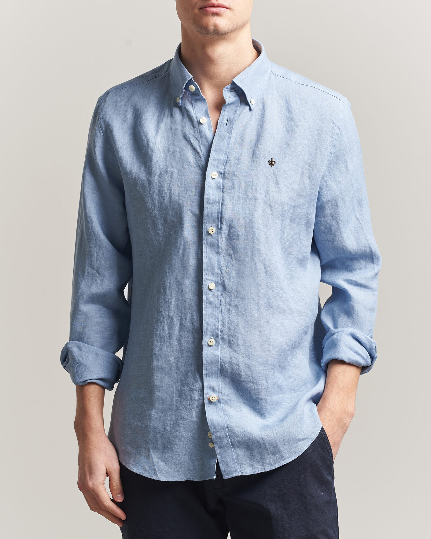 Herren | Hemden | Morris | Douglas Button Down Linen Shirt Light Blue