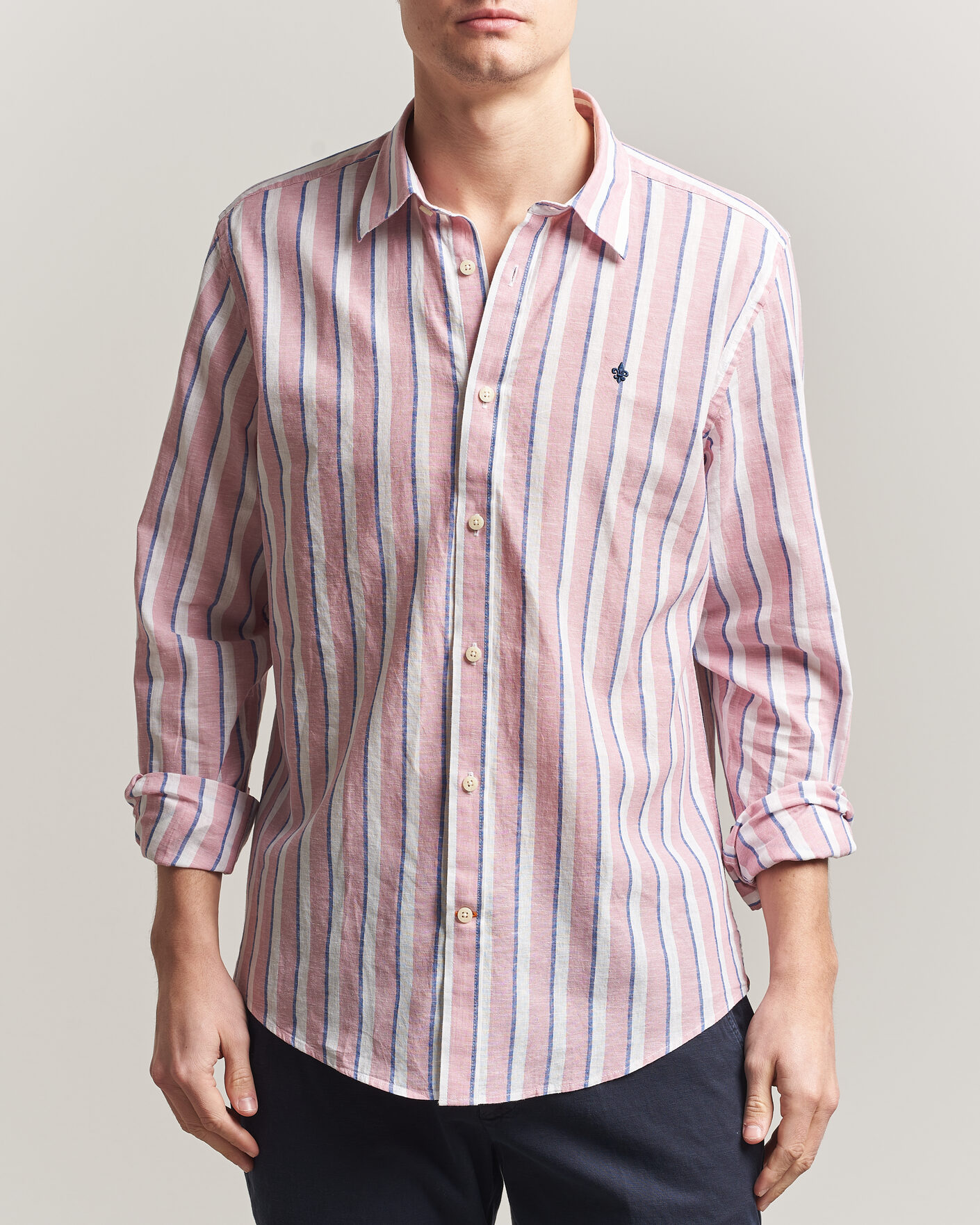 Herren | Hemden | Morris | Douglas Linen Striped Shirt Red/White