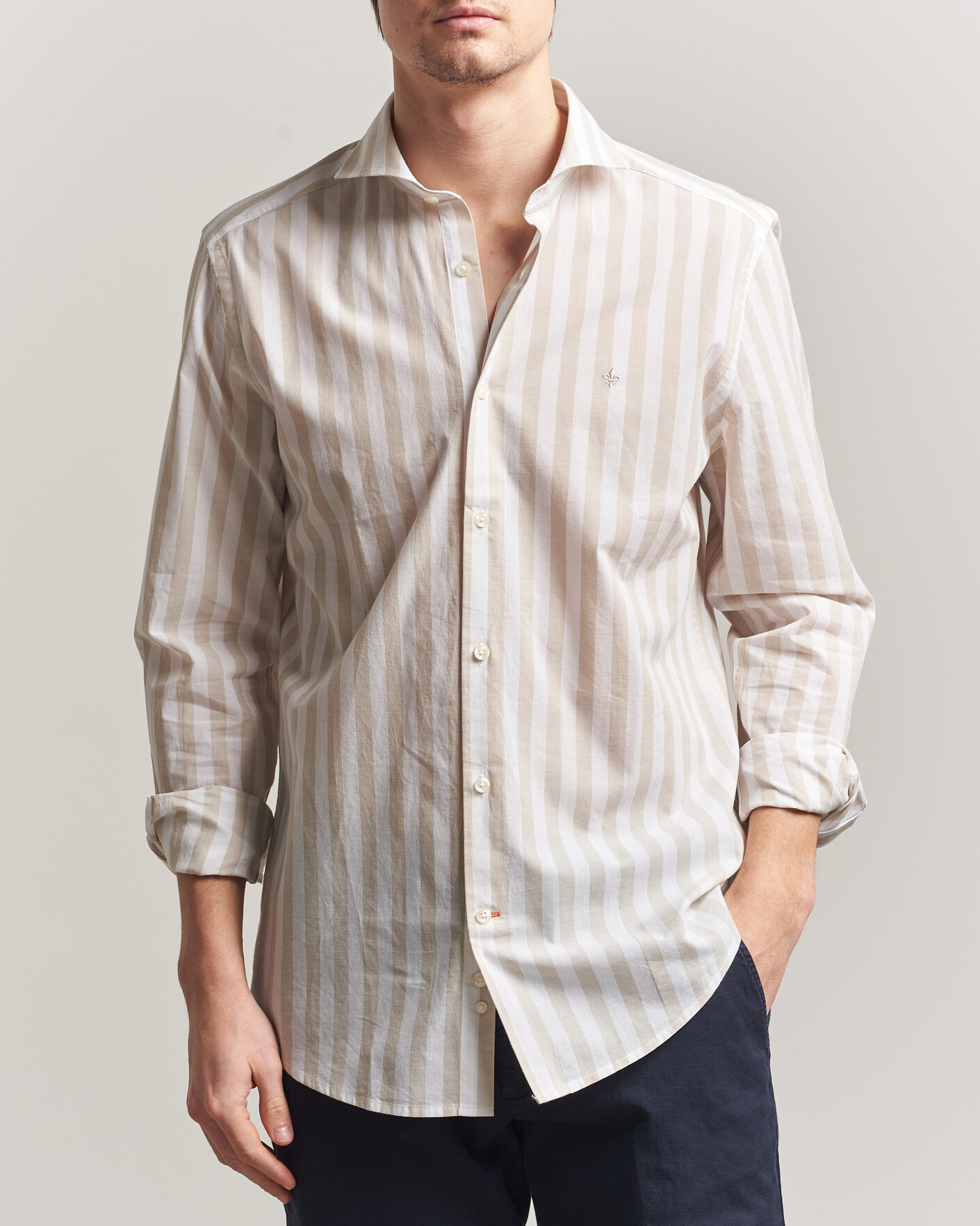 Herren | Hemden | Morris | Summer Striped Lighweight Shirt Khaki/White