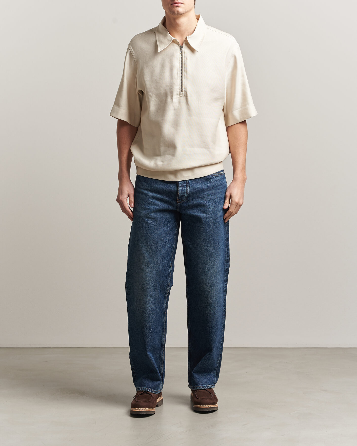 Herren | Poloshirts | NN07 | Bruno Linen/Viscose Half Zip Polo Ivory