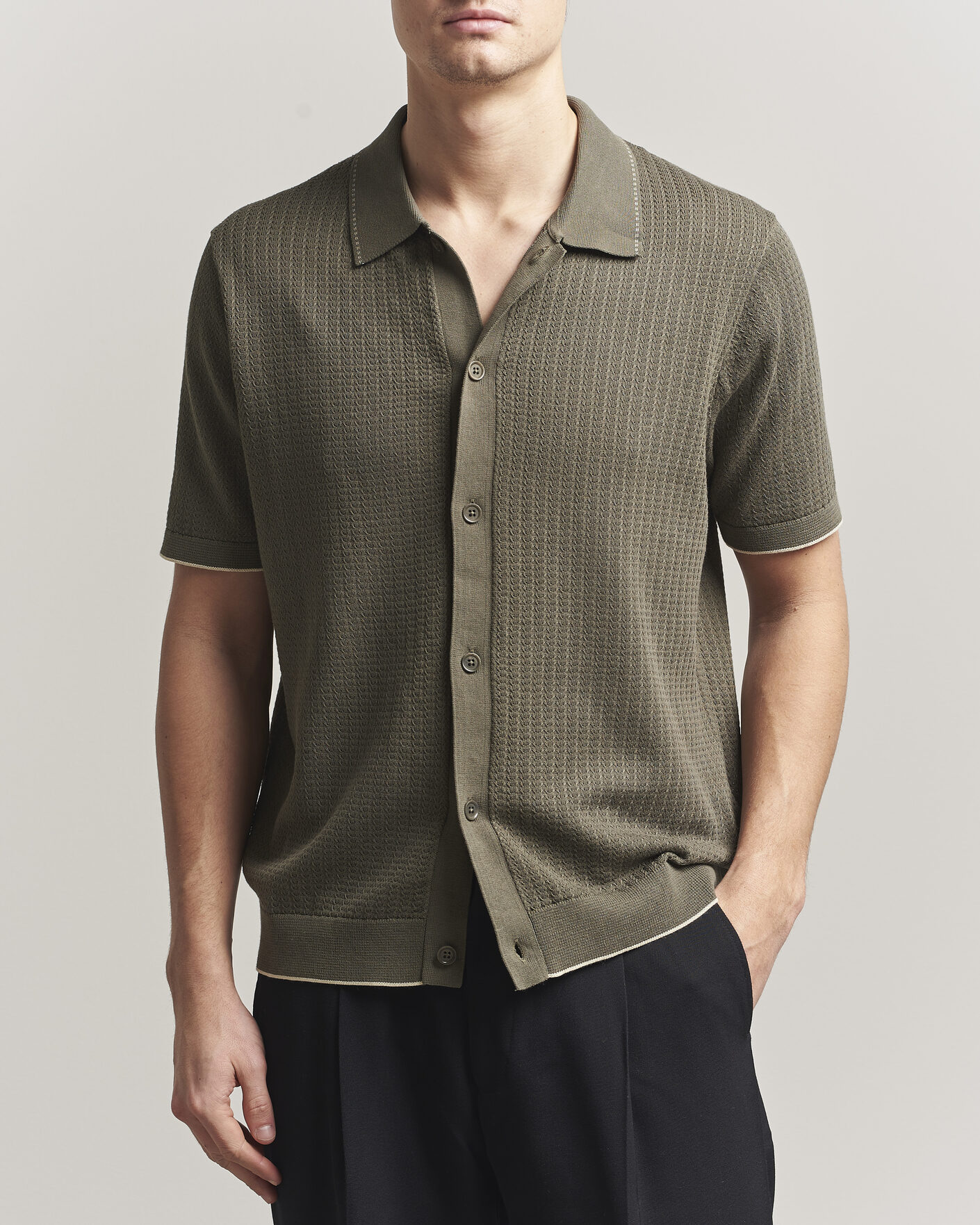 Herren | Hemden | NN07 | Nalo Knitted Short Sleeve Shirt Capers Green
