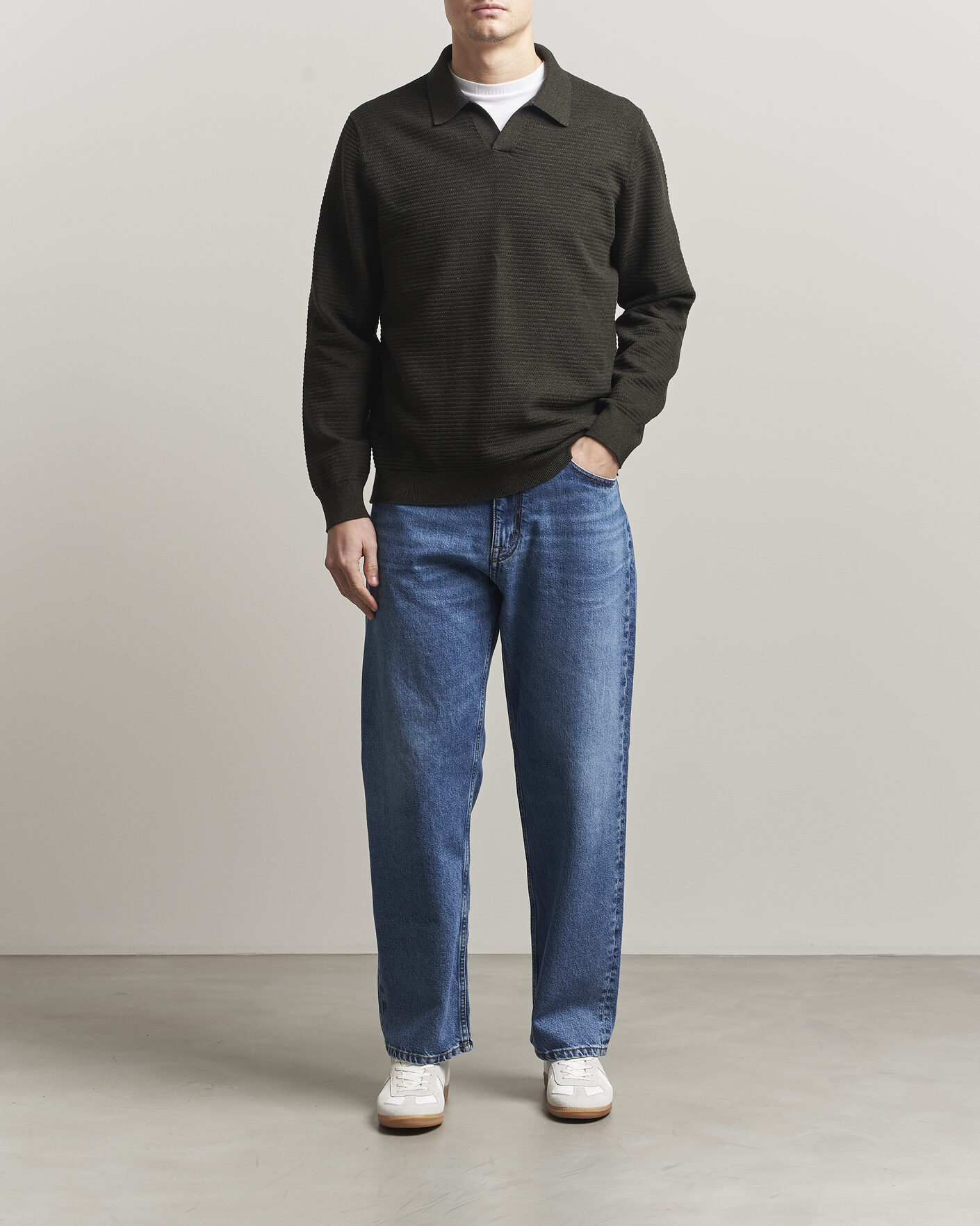 Herren | Pullover | NN07 | Paul Knitted Long Sleeve Polo Dark Army