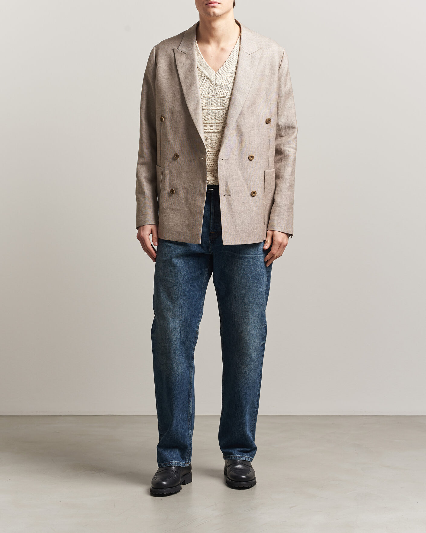 Herren | Sakkos | NN07 | Jordin Linen/Wool Double Breasted Blazer Khaki Melange