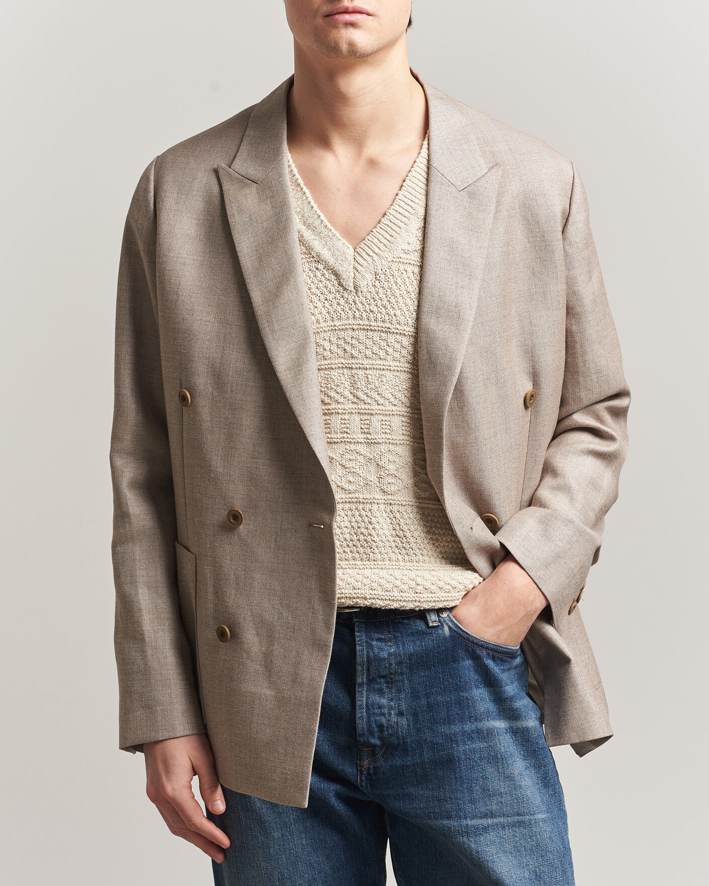 Herren | Sakkos | NN07 | Jordin Linen/Wool Double Breasted Blazer Khaki Melange