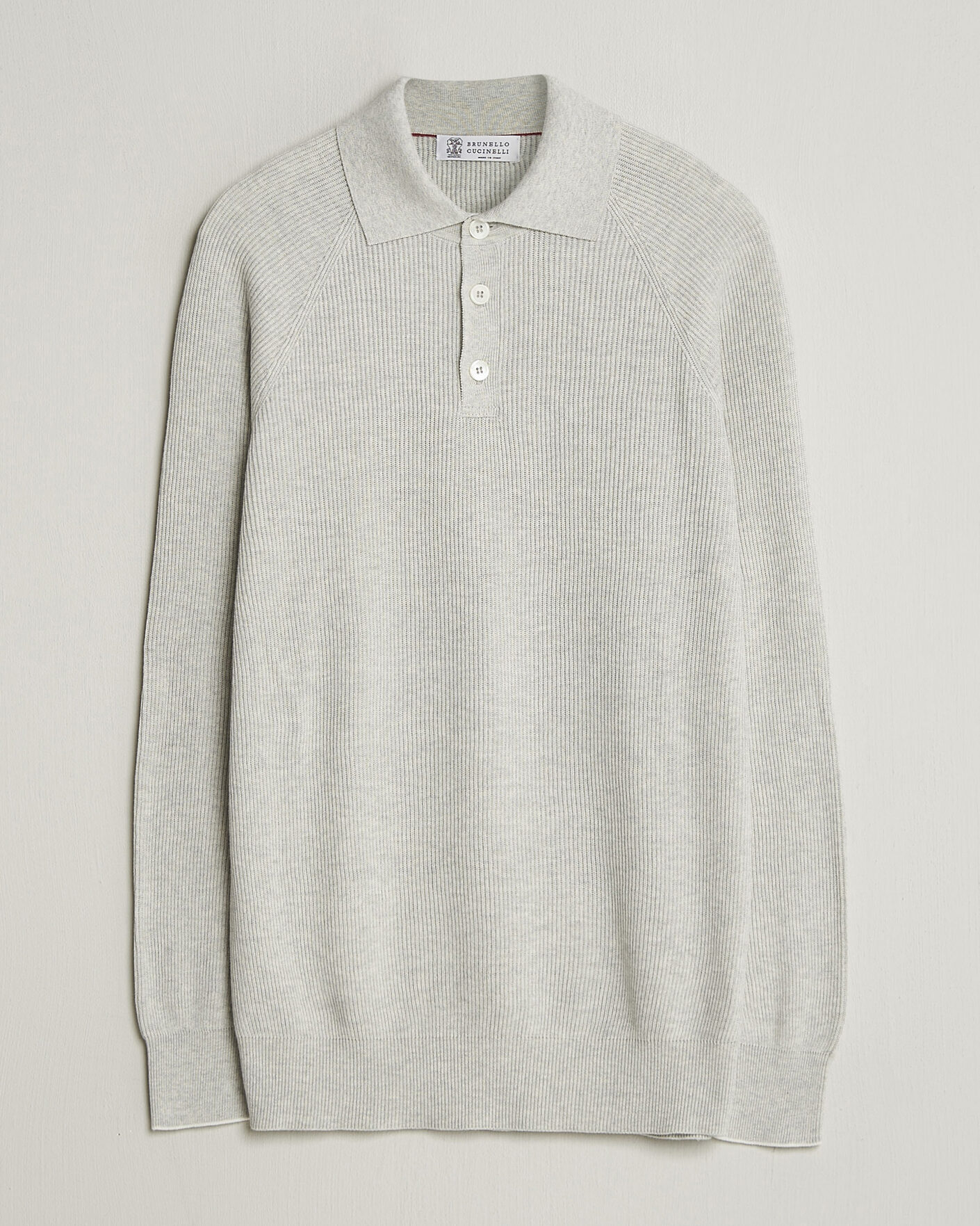 Herren | Pullover | Brunello Cucinelli | Cotton Rib Knitted Long Sleeve Polo Light Grey