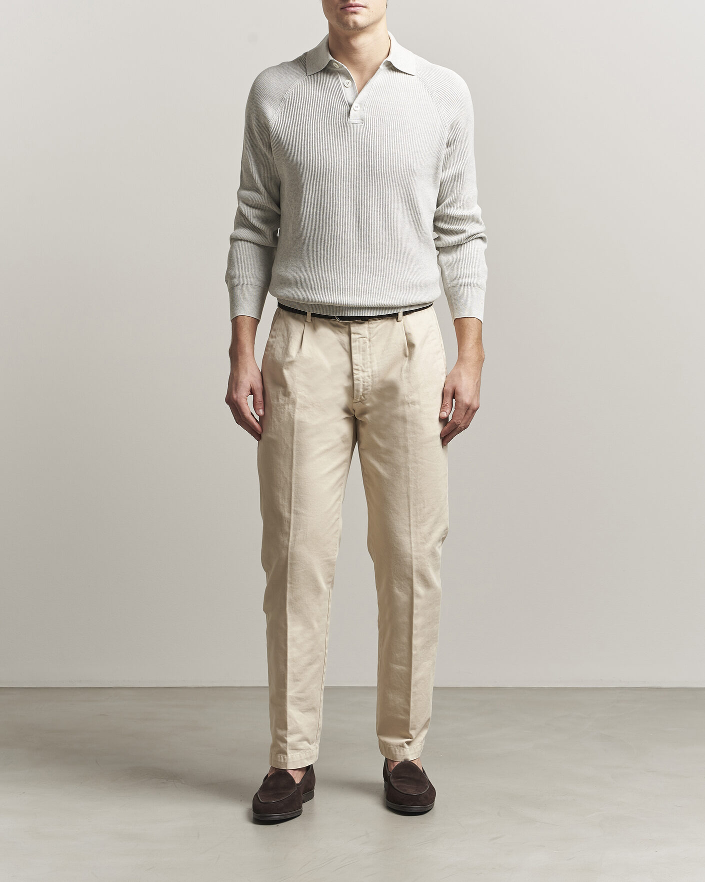 Herren | Pullover | Brunello Cucinelli | Cotton Rib Knitted Long Sleeve Polo Light Grey