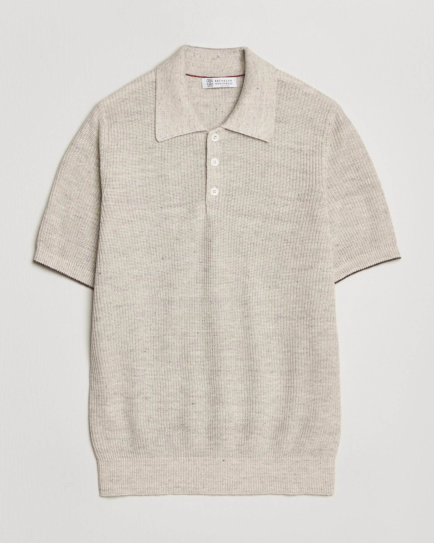 Herren | Poloshirts | Brunello Cucinelli | Linen Rib Knitted Polo Light Beige