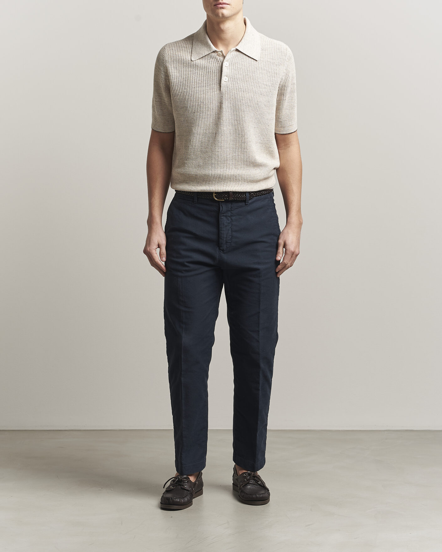 Herren | Poloshirts | Brunello Cucinelli | Linen Rib Knitted Polo Light Beige