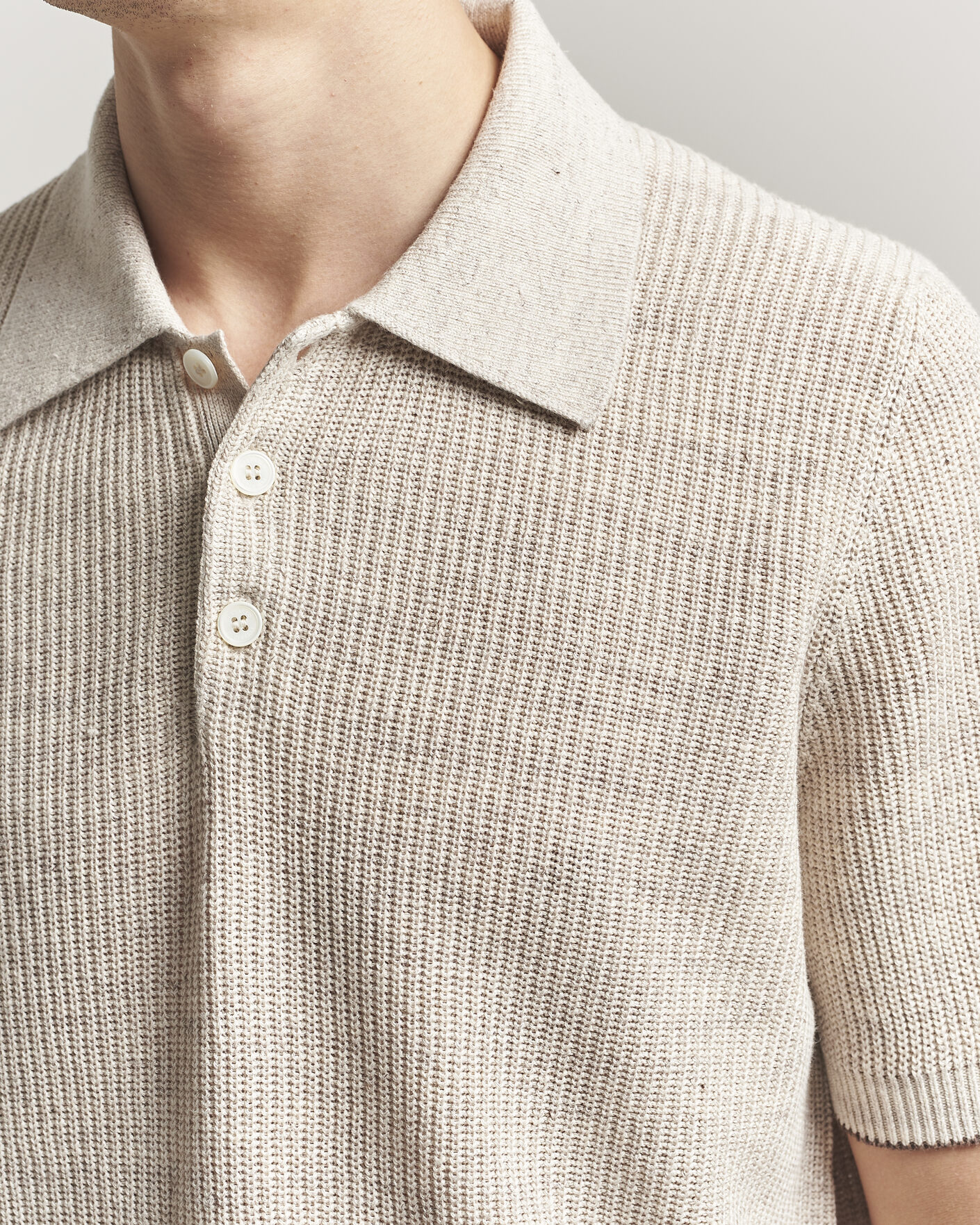 Herren | Poloshirts | Brunello Cucinelli | Linen Rib Knitted Polo Light Beige