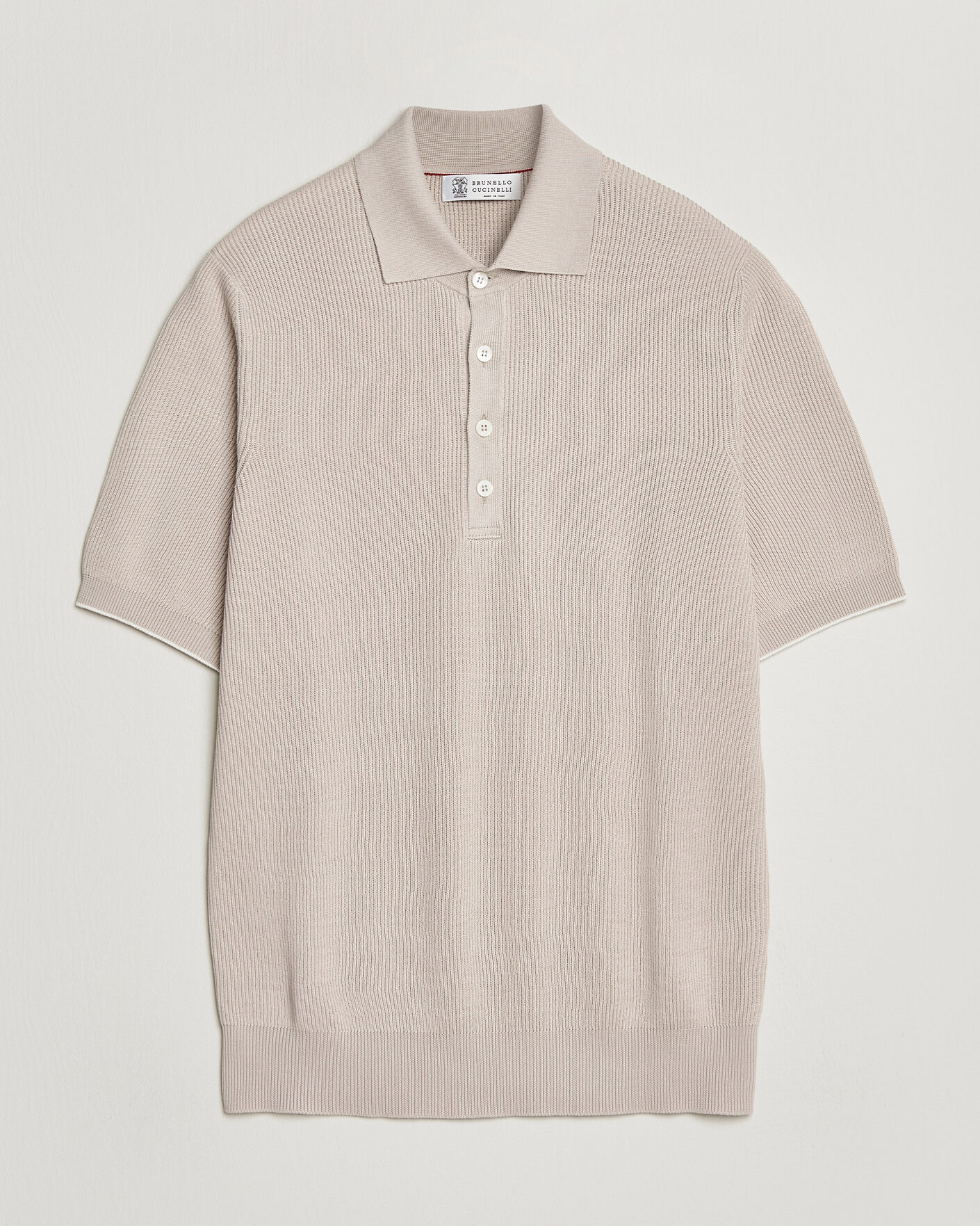 Herren | Poloshirts | Brunello Cucinelli | Cotton Rib Knitted Polo Light Beige