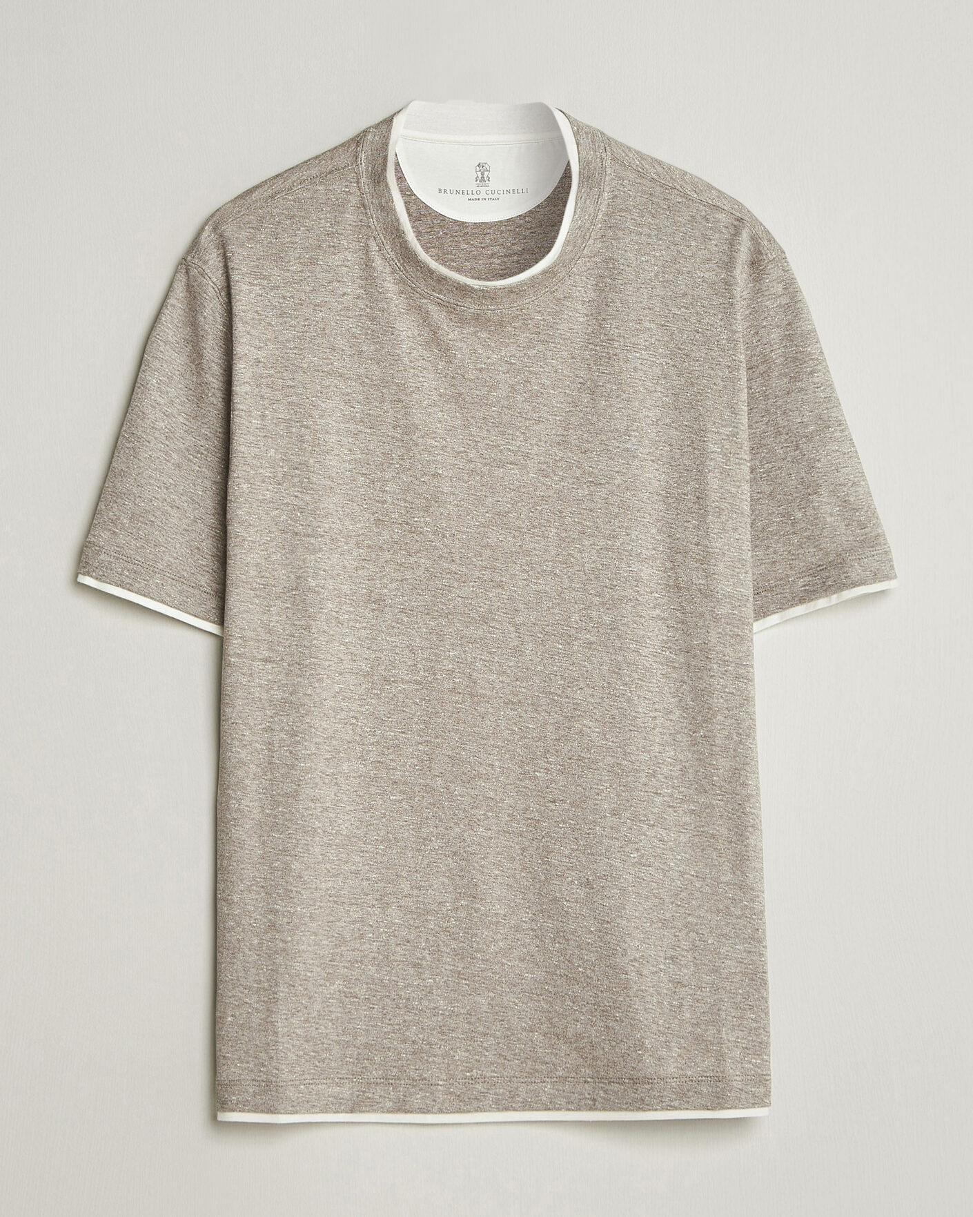 Herren | T-Shirts | Brunello Cucinelli | Double Collar Linen T-Shirt Brown