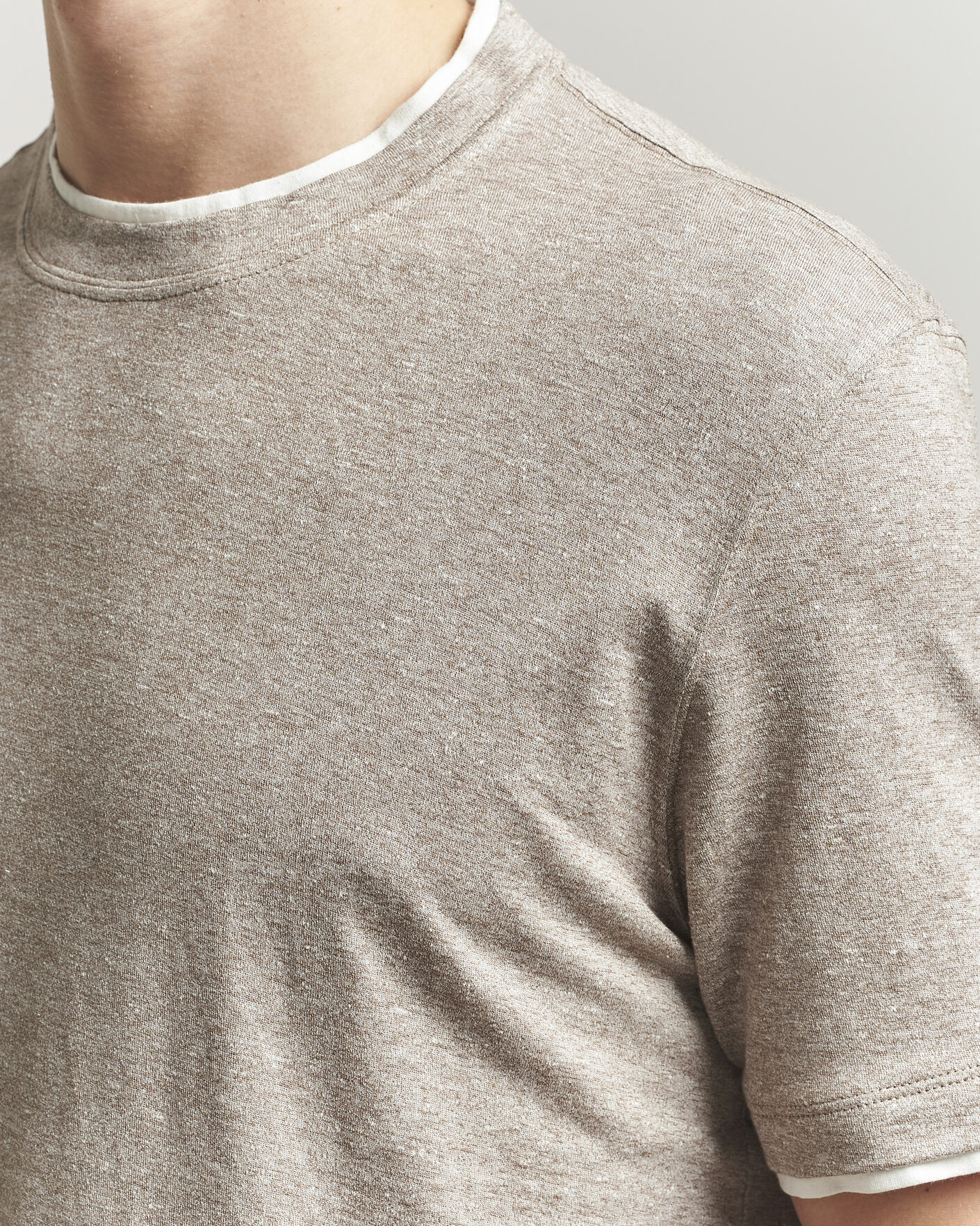 Herren | T-Shirts | Brunello Cucinelli | Double Collar Linen T-Shirt Brown