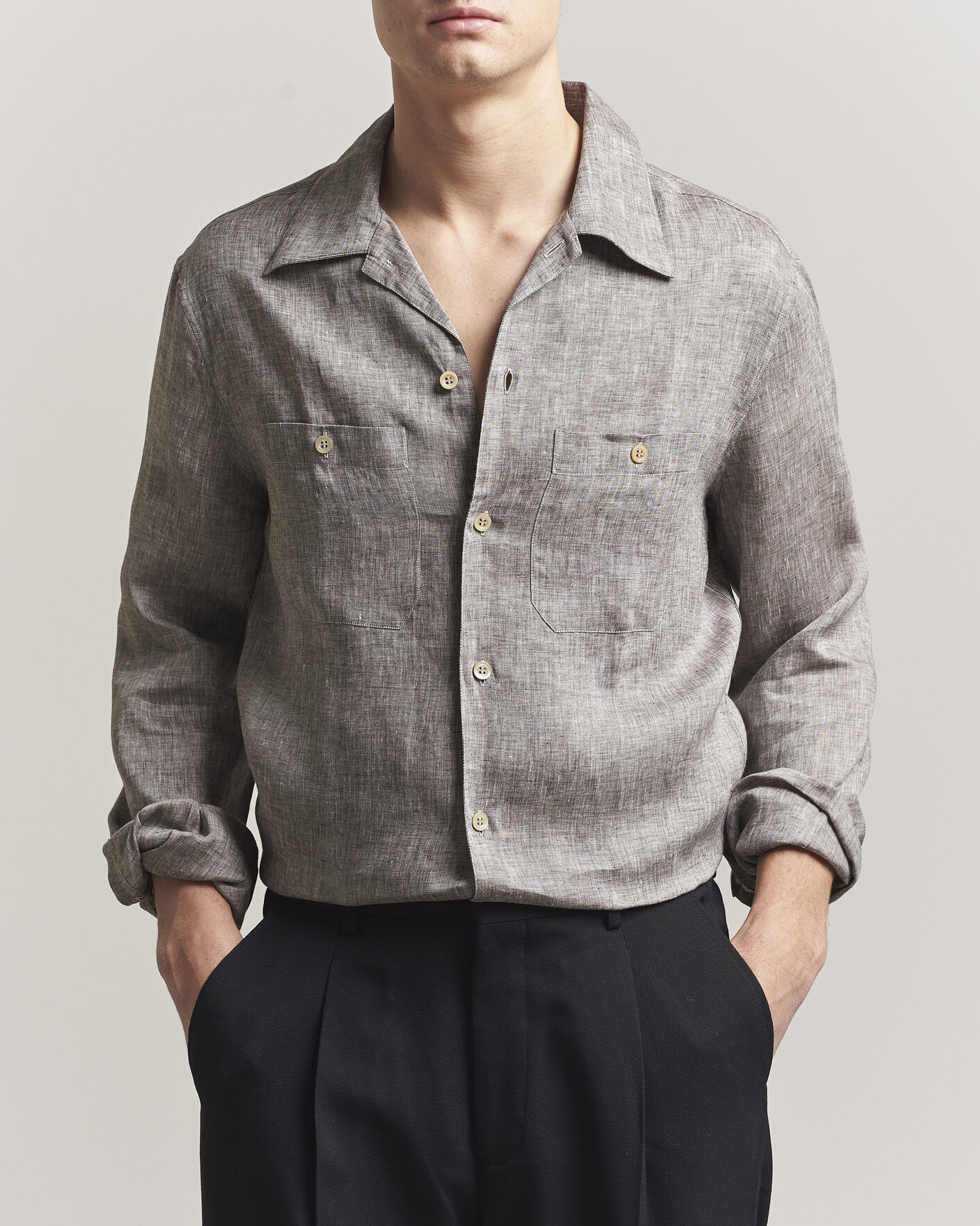 Herren | Hemden | Brunello Cucinelli | Linen Double Pocket Camp Shirt Brown