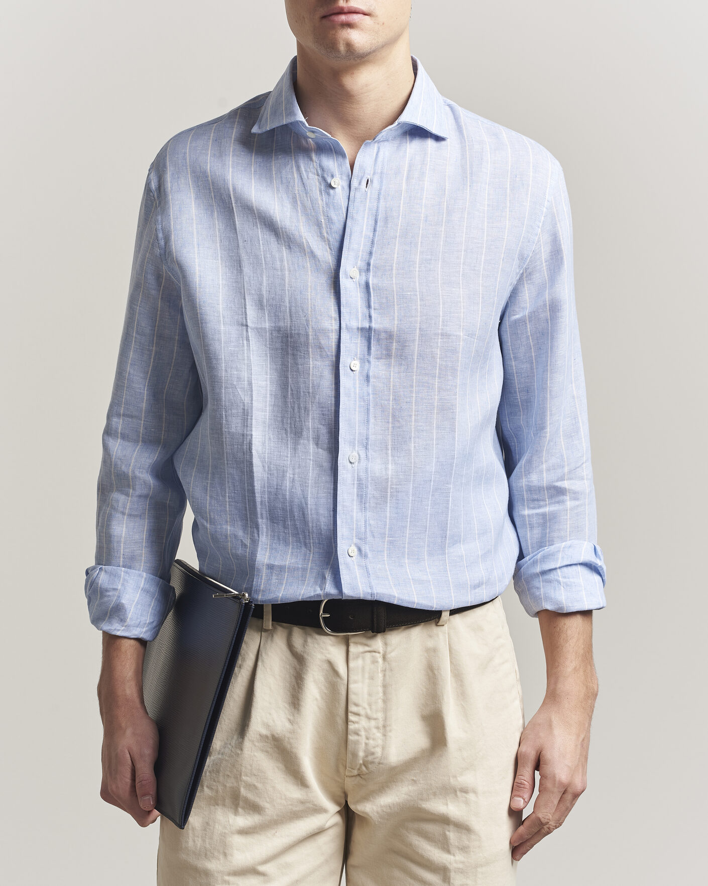 Herren | Hemden | Brunello Cucinelli | Easy Fit Linen Shirt Light Blue Stripe
