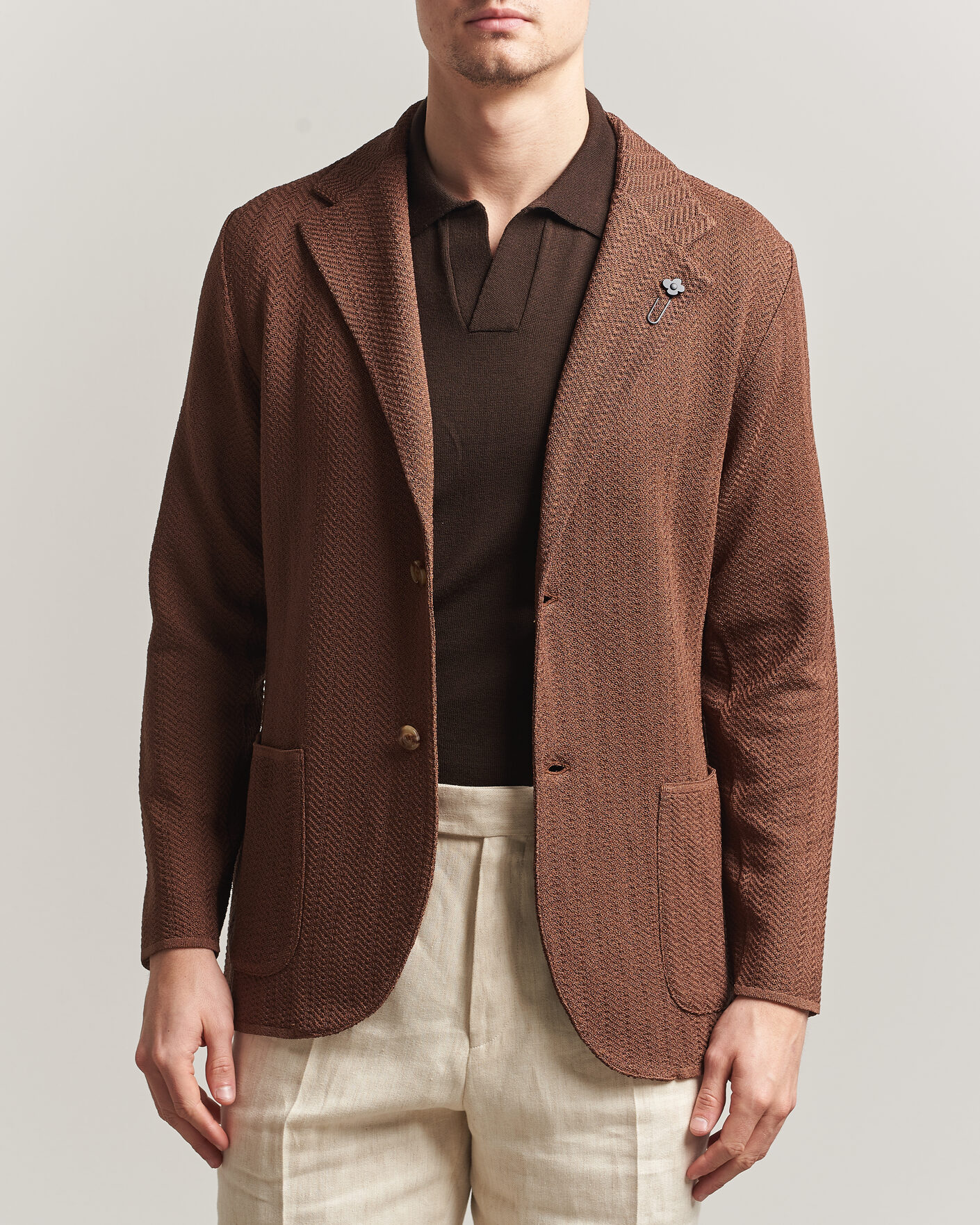 Herren | Sakkos | Lardini | Structured Cotton/Viscose Knit Jacket Brown