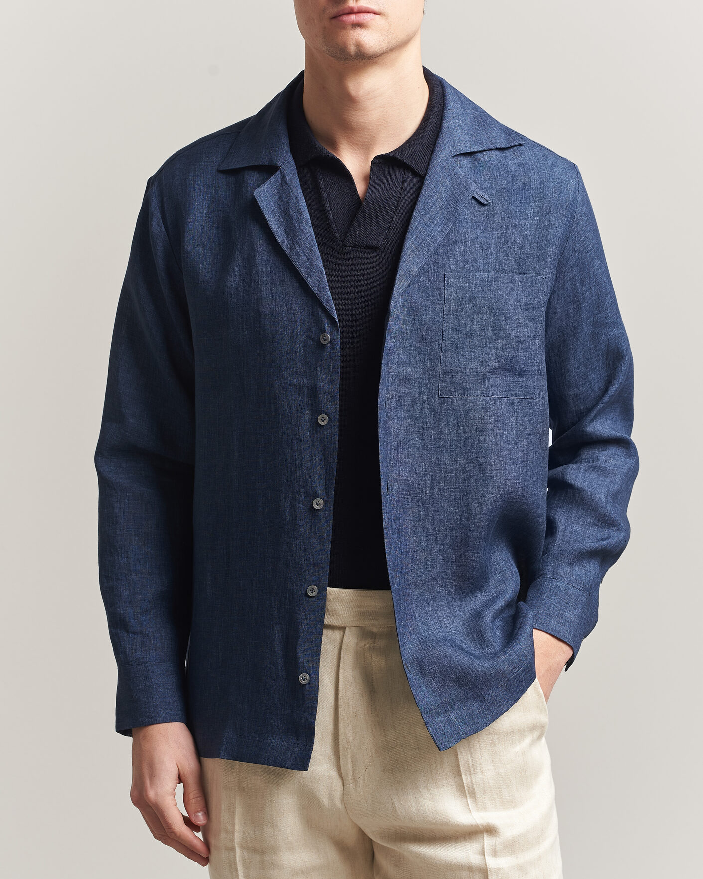 Herren | Hemden | Lardini | Paul Linen Resort Shirt Dark Blue
