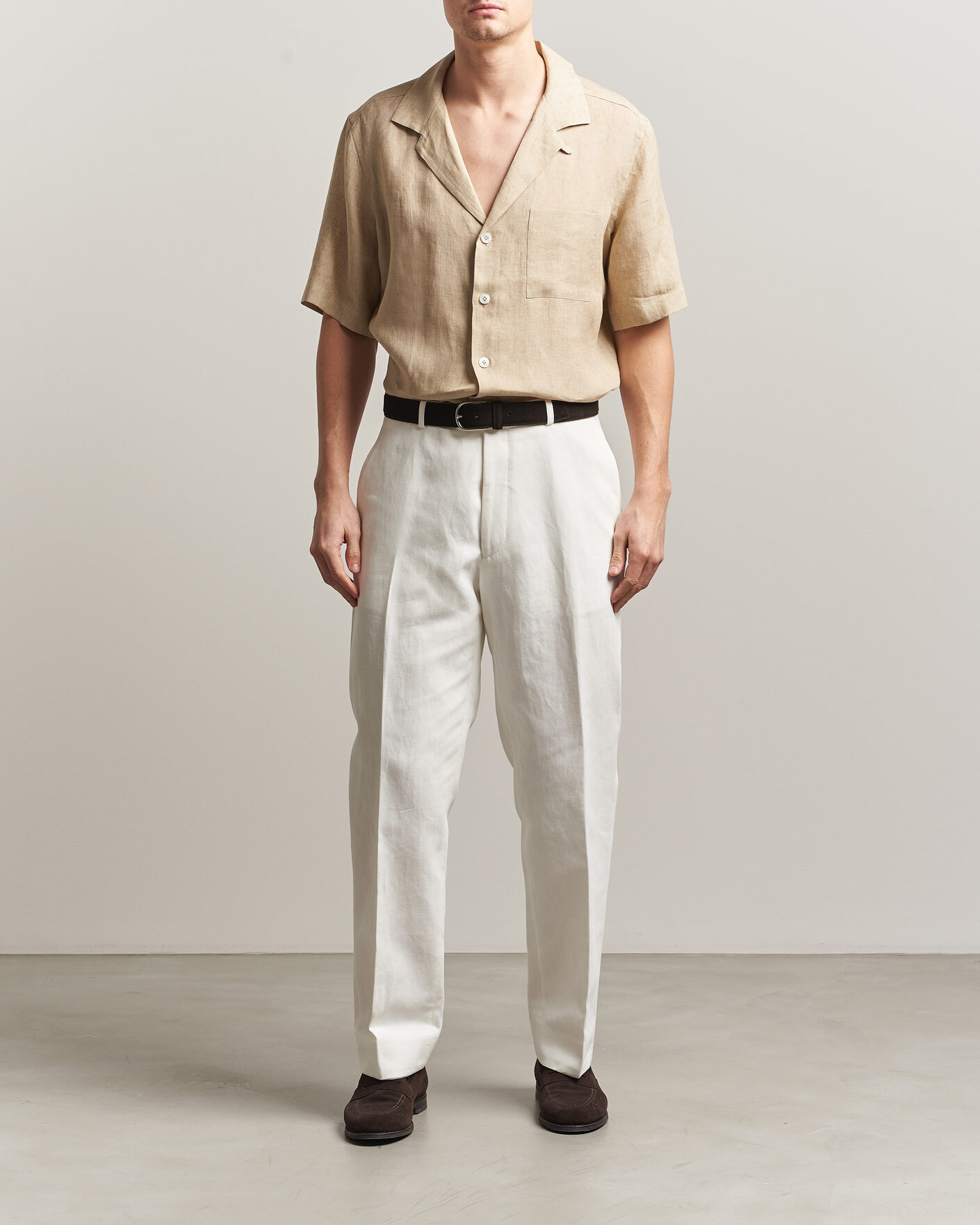Herren | Hemden | Lardini | Klop Short Sleeve Linen Resort Shirt Beige