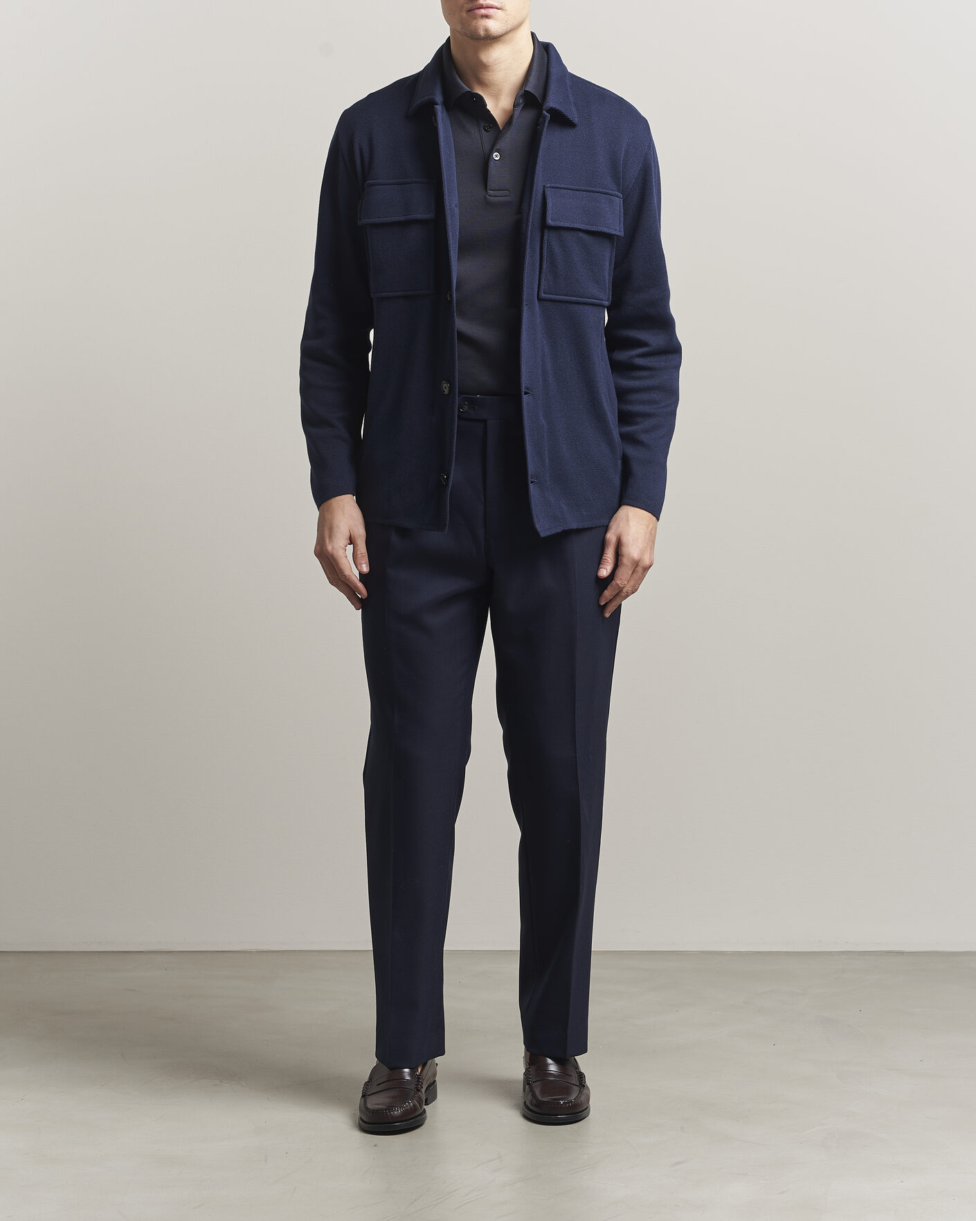 Herren | Jacken | Lardini | Knitted Cotton Pocket Shirt Jacket Navy