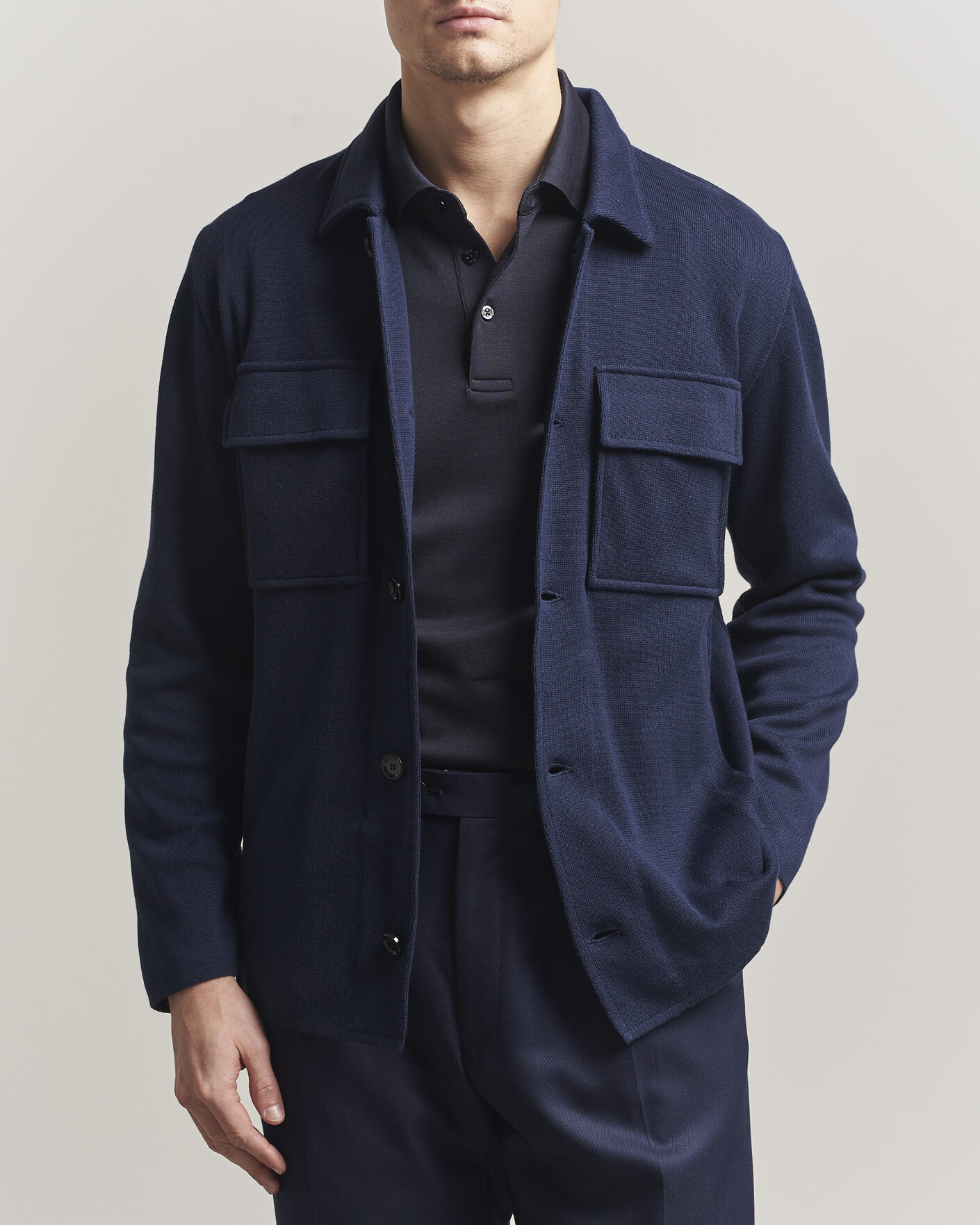 Herren | Sakkos | Lardini | Knitted Cotton Pocket Shirt Jacket Navy