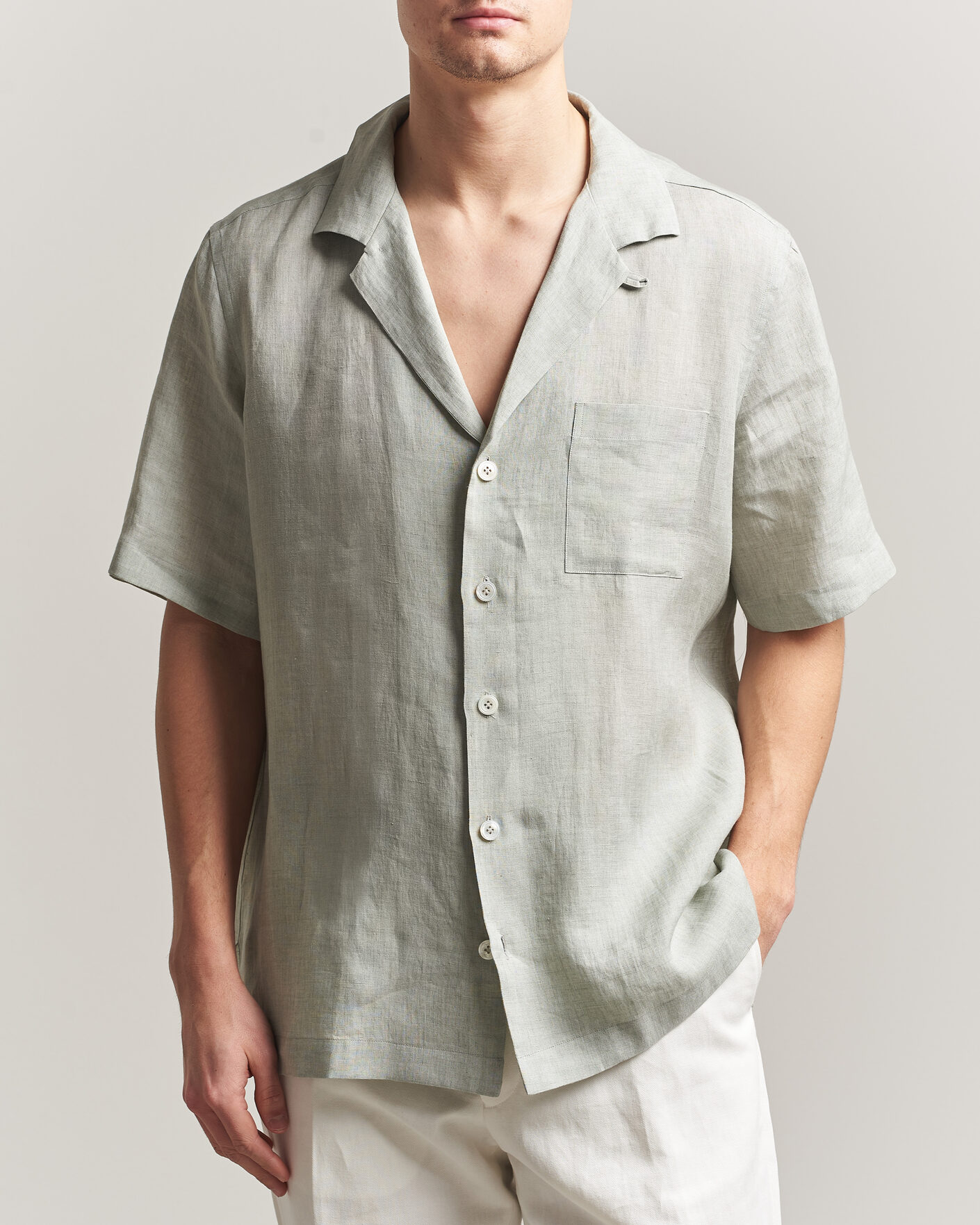 Herren | Hemden | Lardini | Klop Short Sleeve Linen Resort Shirt Light Green
