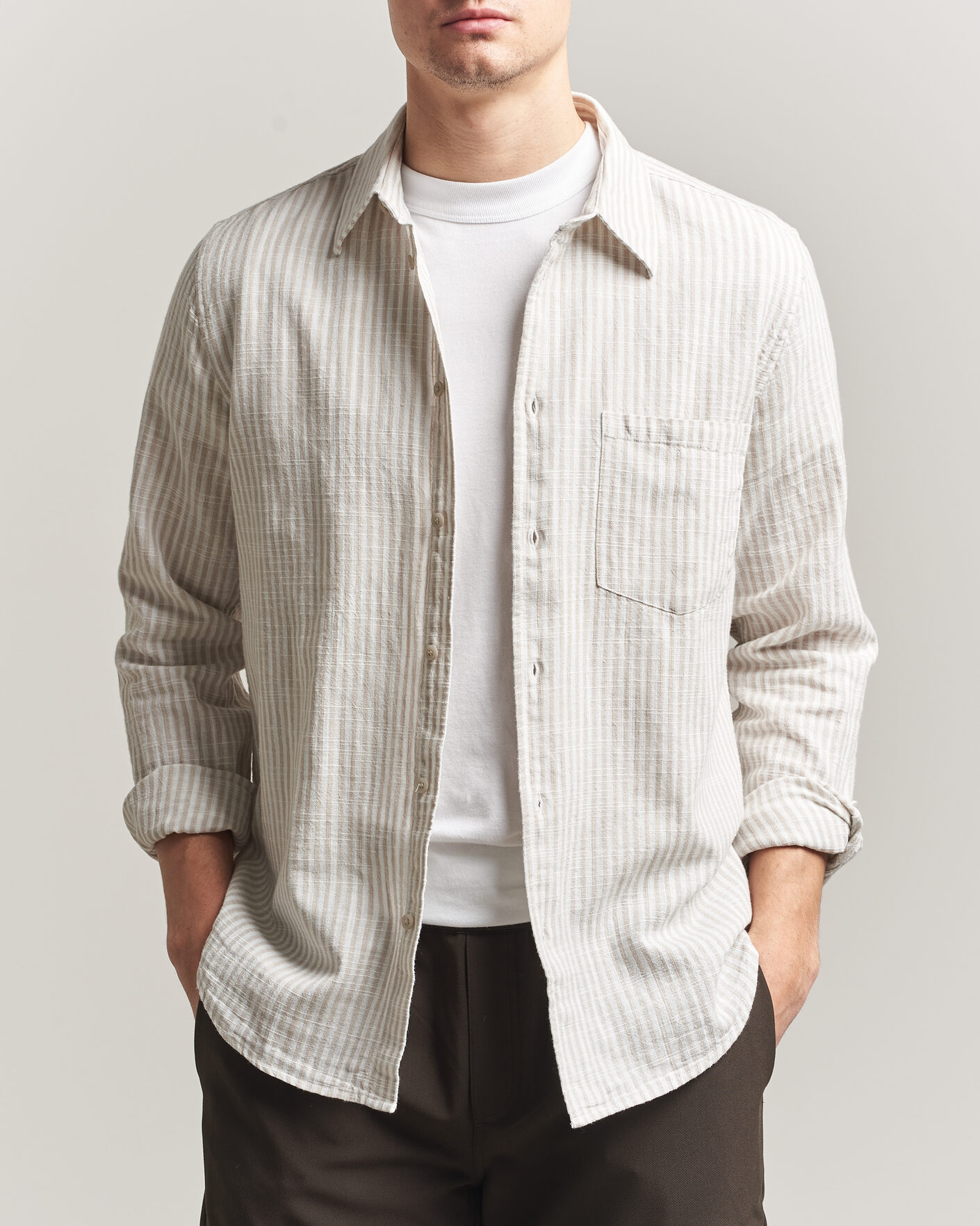 Herren | Hemden | Samsøe Samsøe | Liam Cotton/Linen Striped Shirt Moonstruck
