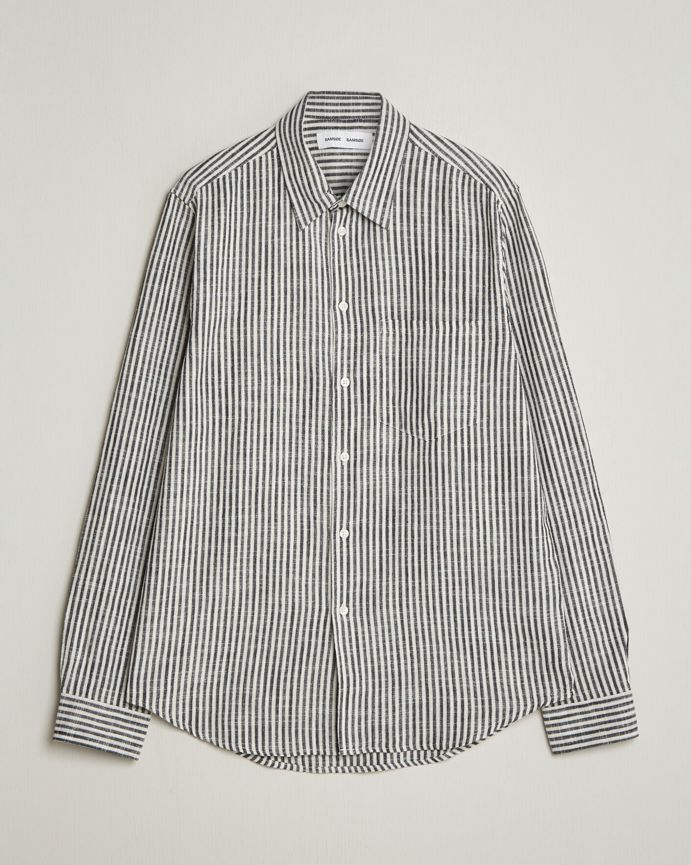 Herren | Hemden | Samsøe Samsøe | Liam Cotton/Linen Striped Shirt Salute Navy