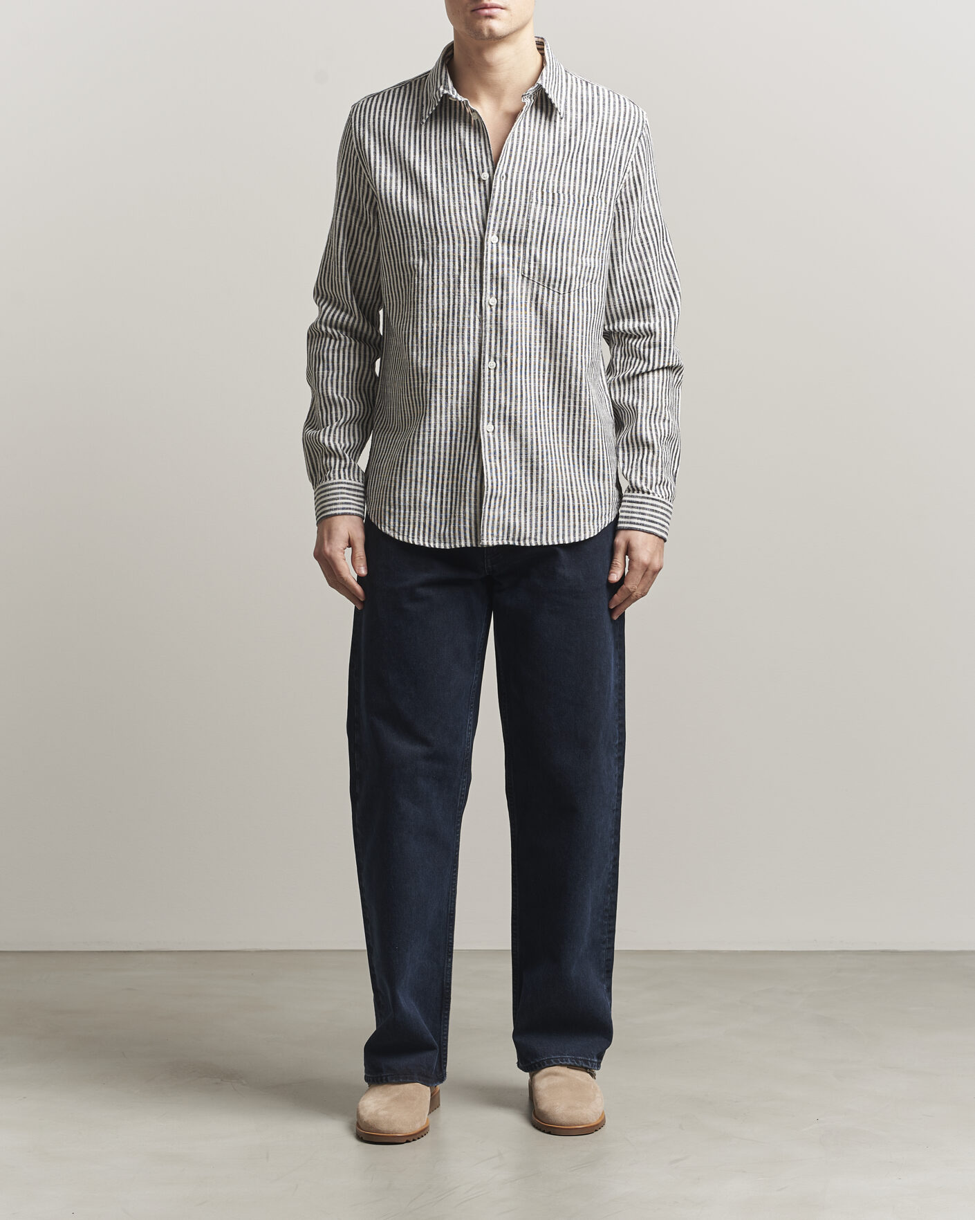 Herren | Hemden | Samsøe Samsøe | Liam Cotton/Linen Striped Shirt Salute Navy